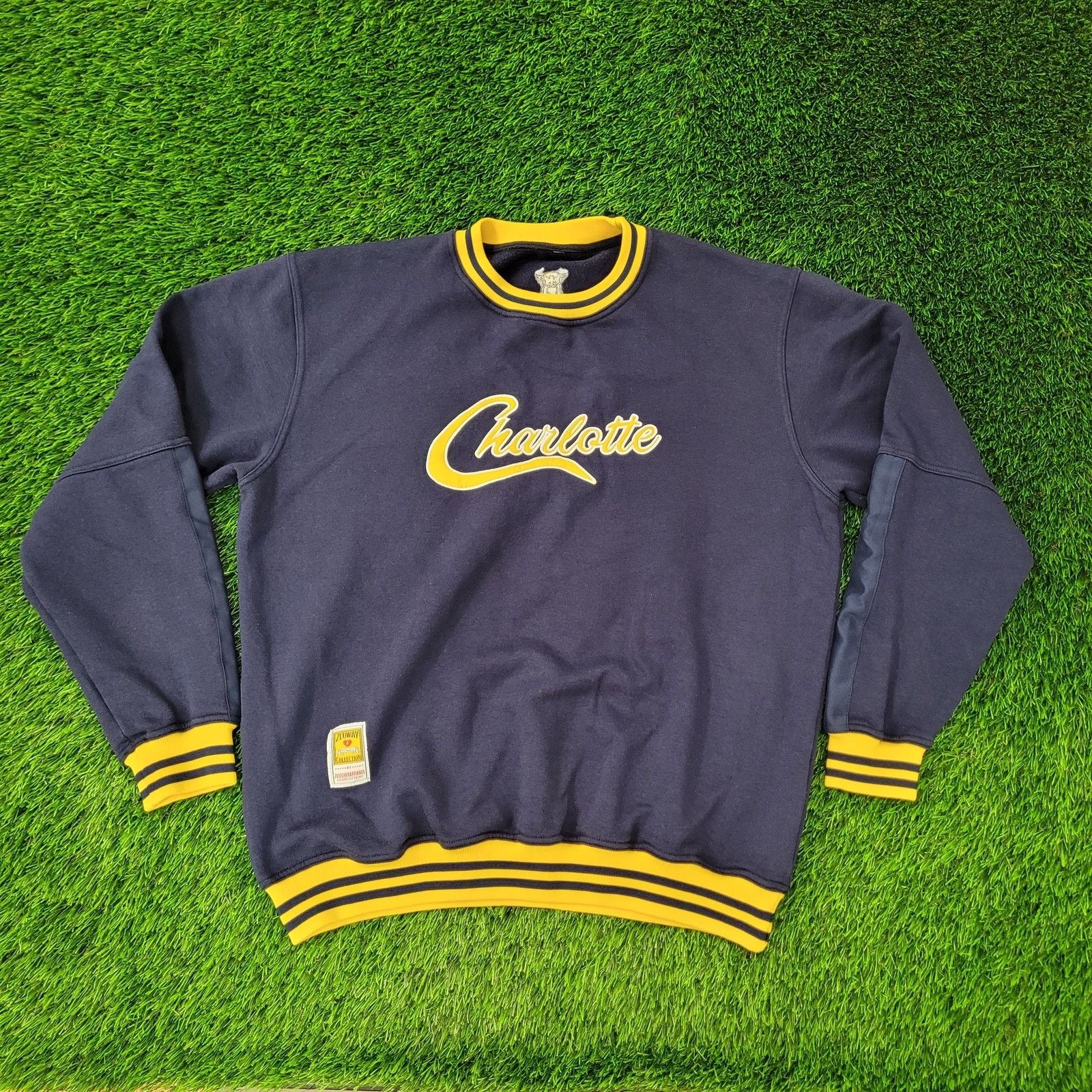 Vintage VTG Charlotte Varsity Ringer Sweatshirt XL Blue Yellow Y2K Size US XL / EU 56 / 4 - 1 Thumbnail