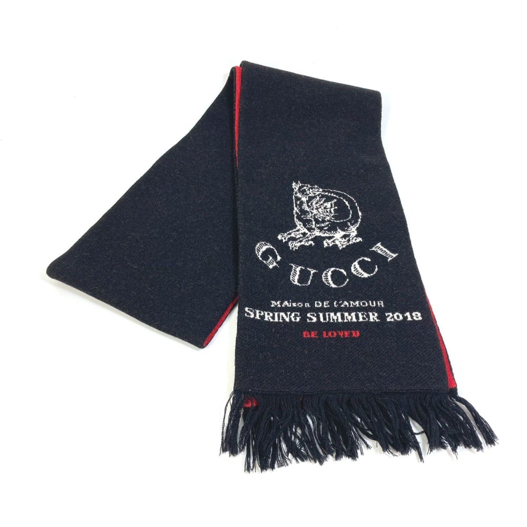 Gucci Gucci BE LOVED Logo fringe Scarf Black Red Size ONE SIZE - 1 Thumbnail