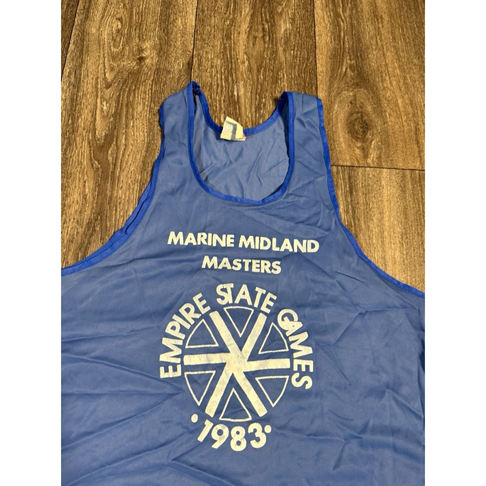 Vintage VINTAGE Empire State Games New York Blue Nylon Athletic Tank Top Shirt 1983 Empire Sporting Goods S/M Blue 1980s Womens/Mens? Size US S / EU 44-46 / 1 - 2 Thumbnail