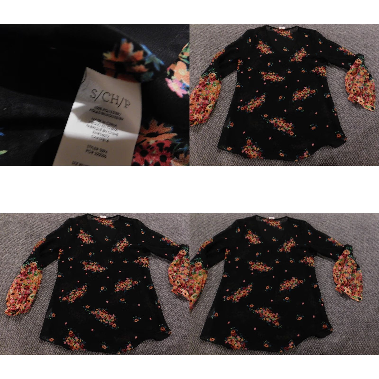 Vintage Cabi Blouse Women Small Black Floral Sheer Designer Top Stretch Crew Neck Long Sleeve Casual Shirt Size S / US 4 / IT 40 - 8 Thumbnail