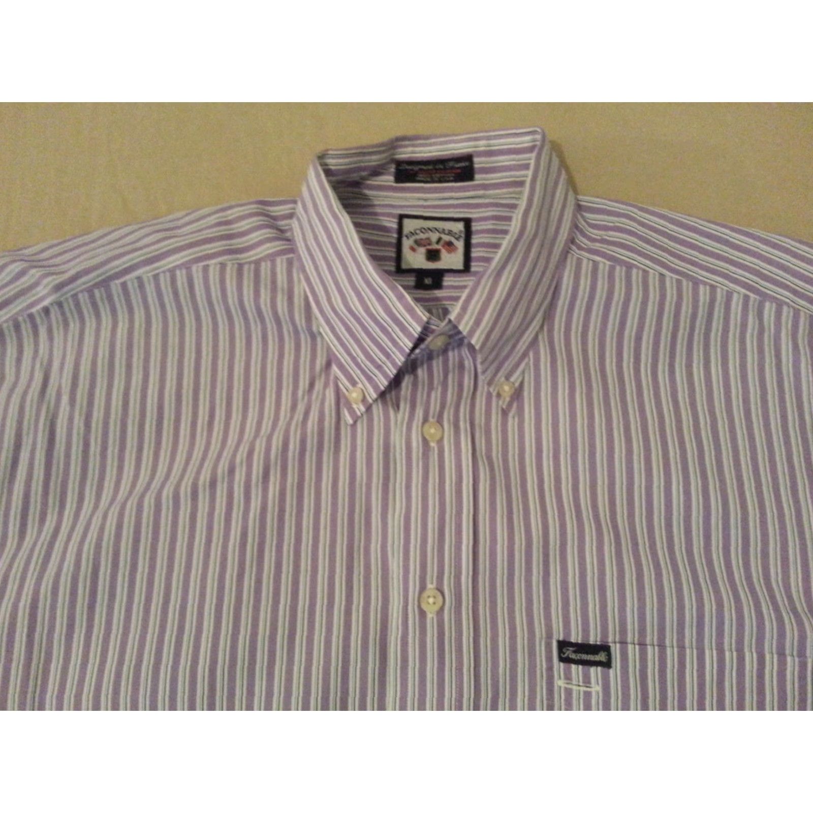 Faconnable VINTAGE? Mens Façonnable Dress Shirt XL Purple Stripes Cotton Button Size 46R - 2 Thumbnail