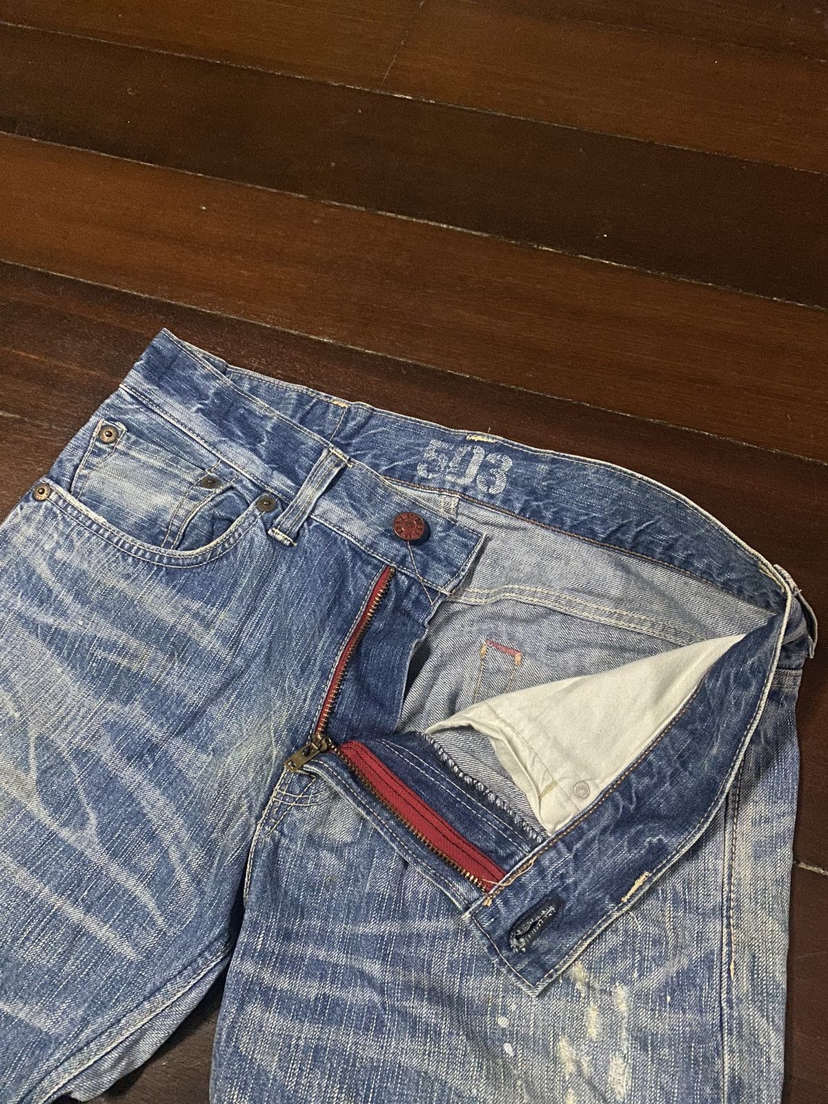 Designer × Edwin FIRE 🔥 EDWIN BLUE TRIP 503 WIDE LEG BOOT CUT DISTRESSED Size US 35 - 20 Thumbnail