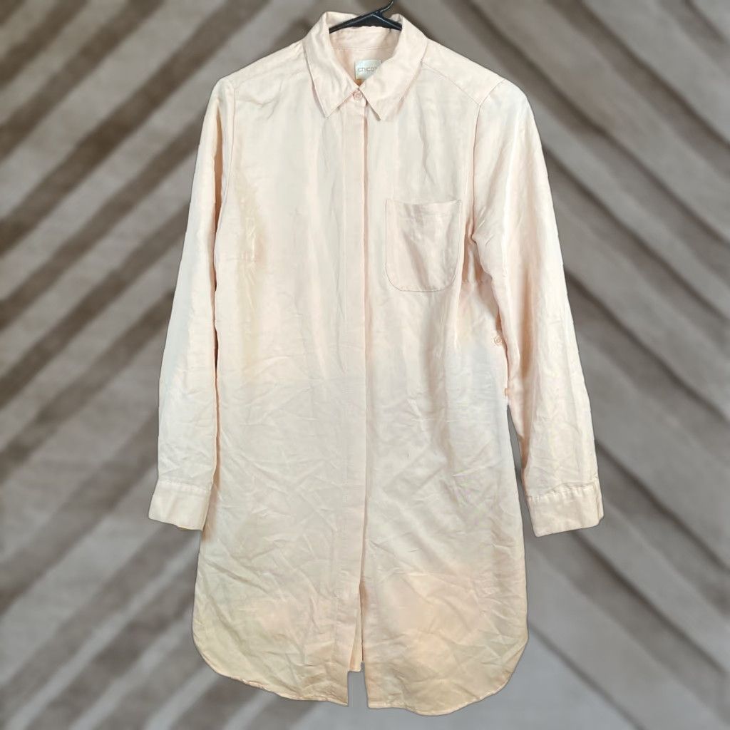 Vintage Chicos Womens Shirt Light Peach Oversized Collared Button Down Roll Sleeve 0 Size S / US 4 / IT 40 - 1 Thumbnail