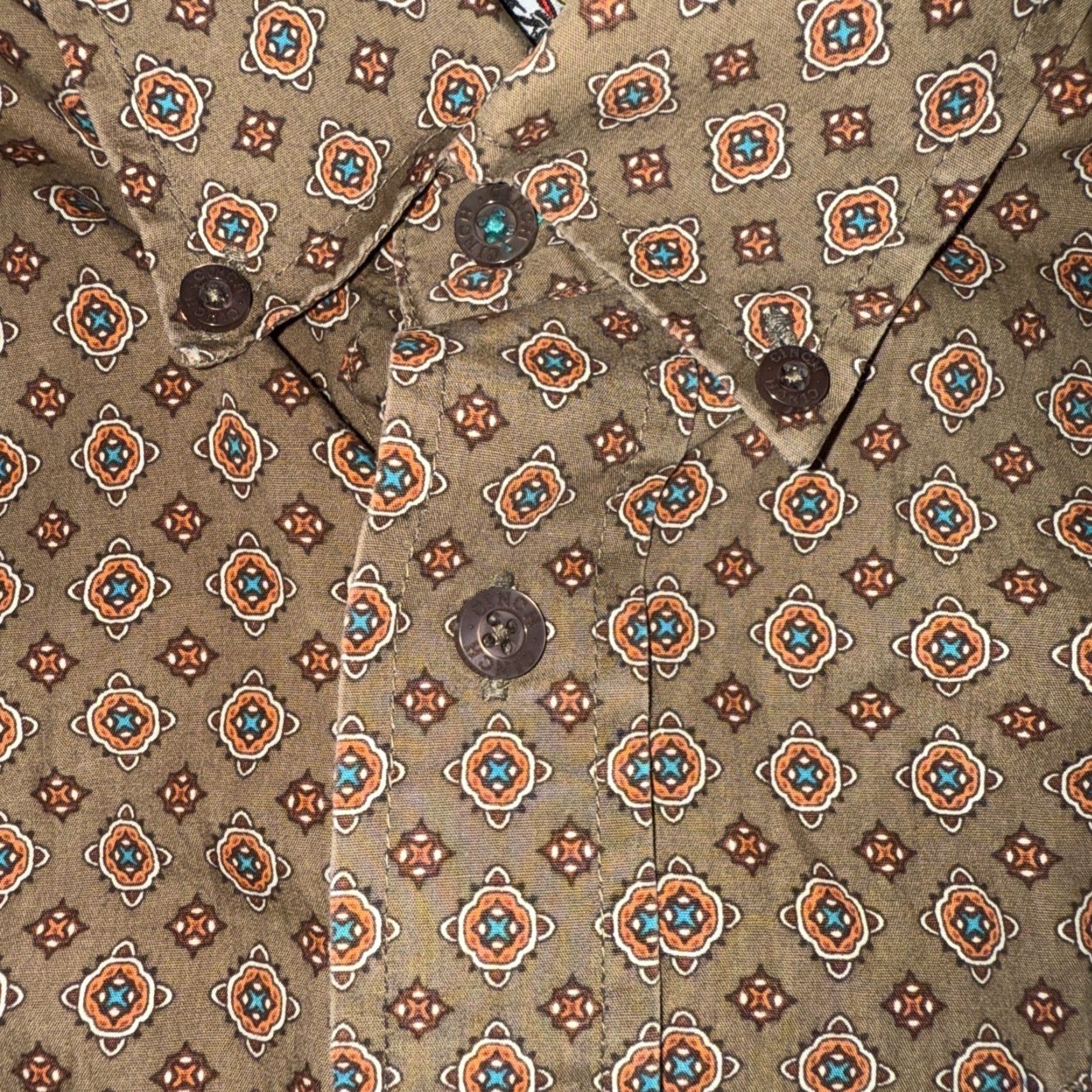 Altea Cinch Men's Medium Western Shirt Button Front Brown Teal Geometric Long Sleeve Shirt Men Size US M / EU 48-50 / 2 - 7 Thumbnail