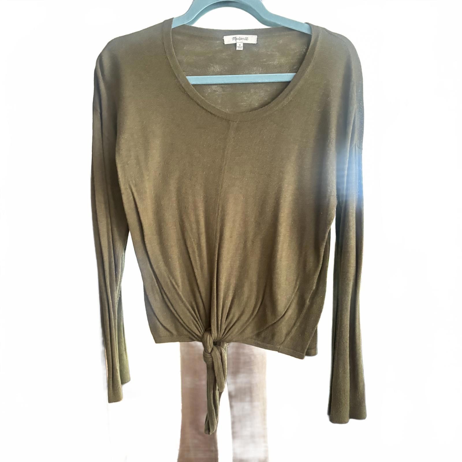 Madewell Madewell Olive Green Long Sleeve Tie-Front Top Size M / US 6-8 / IT 42-44 - 5 Thumbnail