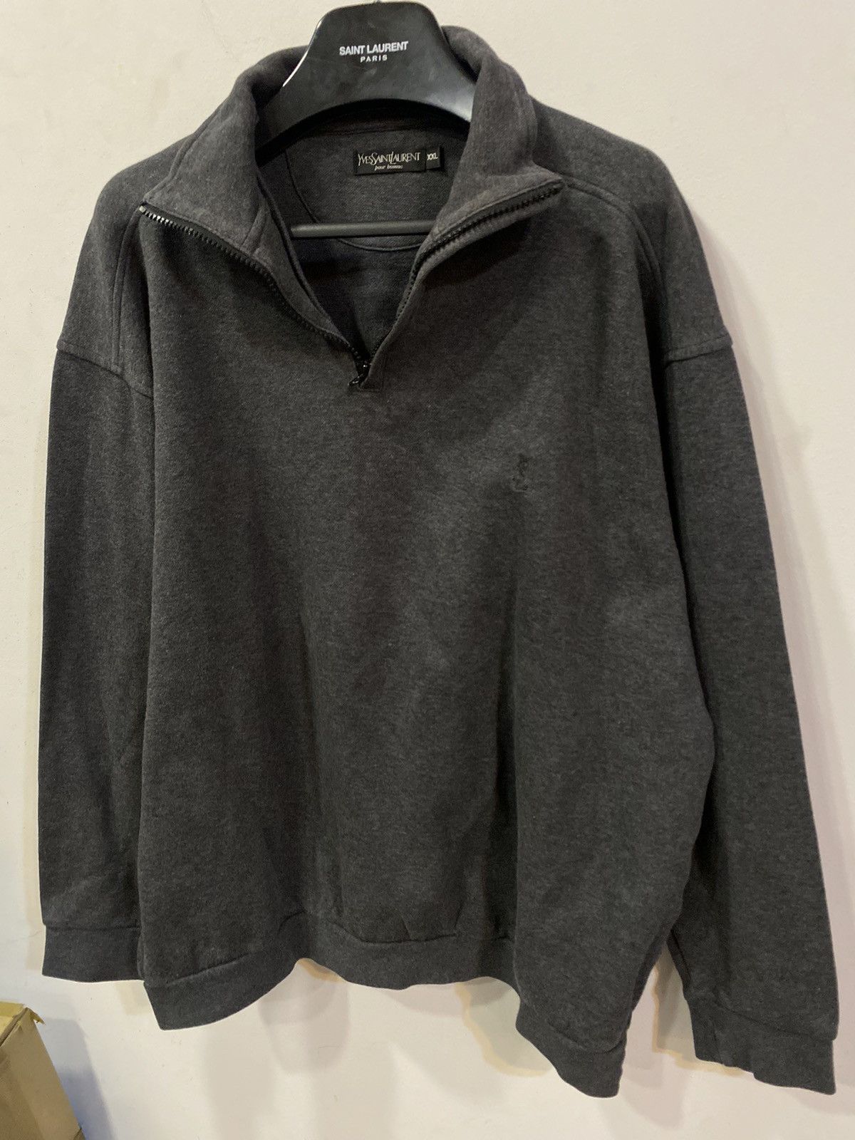 Yves Saint Laurent 90’s YSL Sweatshirt 1/4 Quarter Zip Grey Sweater Vintage Size US XXL / EU 58 / 5 - 16 Thumbnail