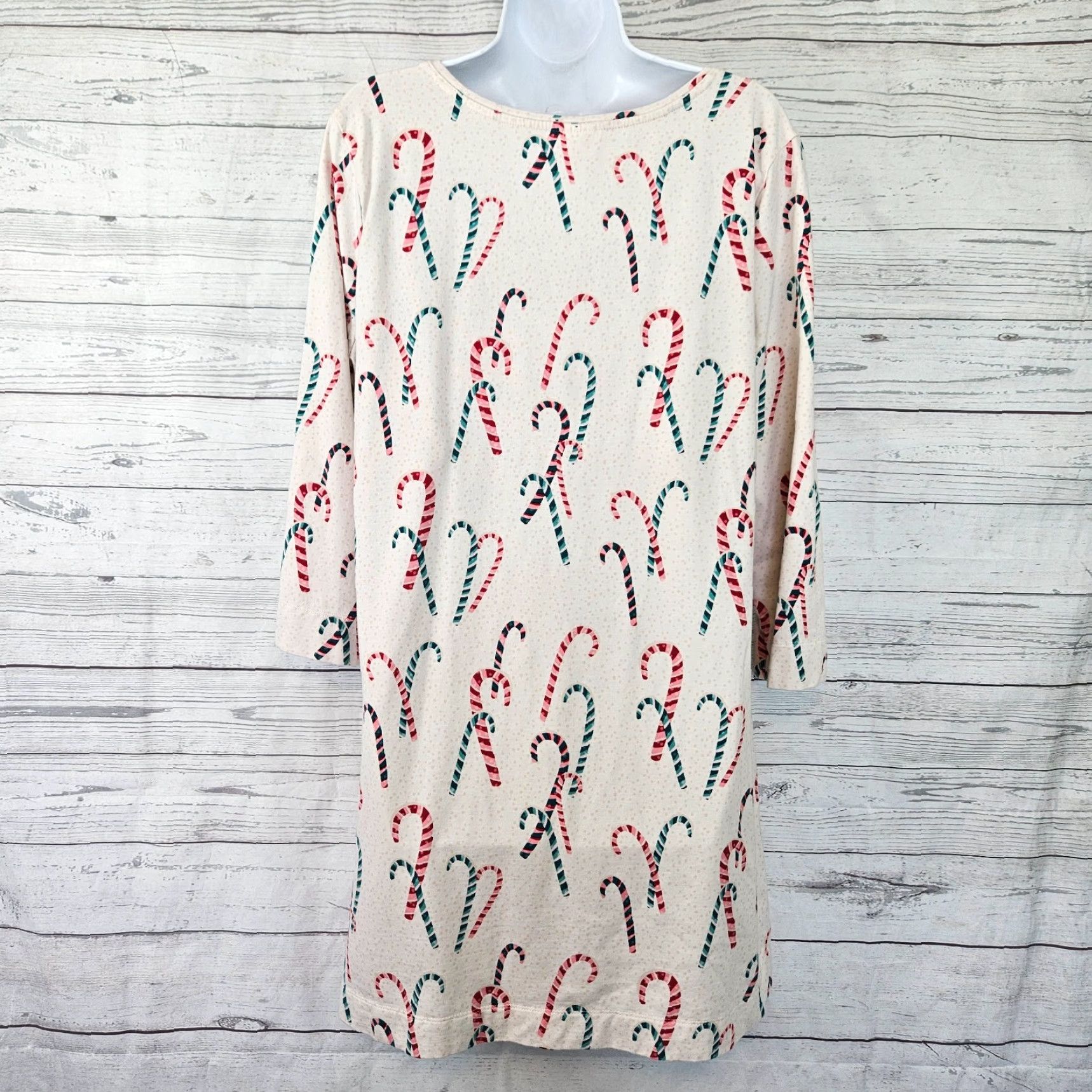 Vintage Soma Gown Womens Sz XL Red Green Candy Canes Cotton Blend 3/4 Sleeve Size ONE SIZE - 3 Thumbnail