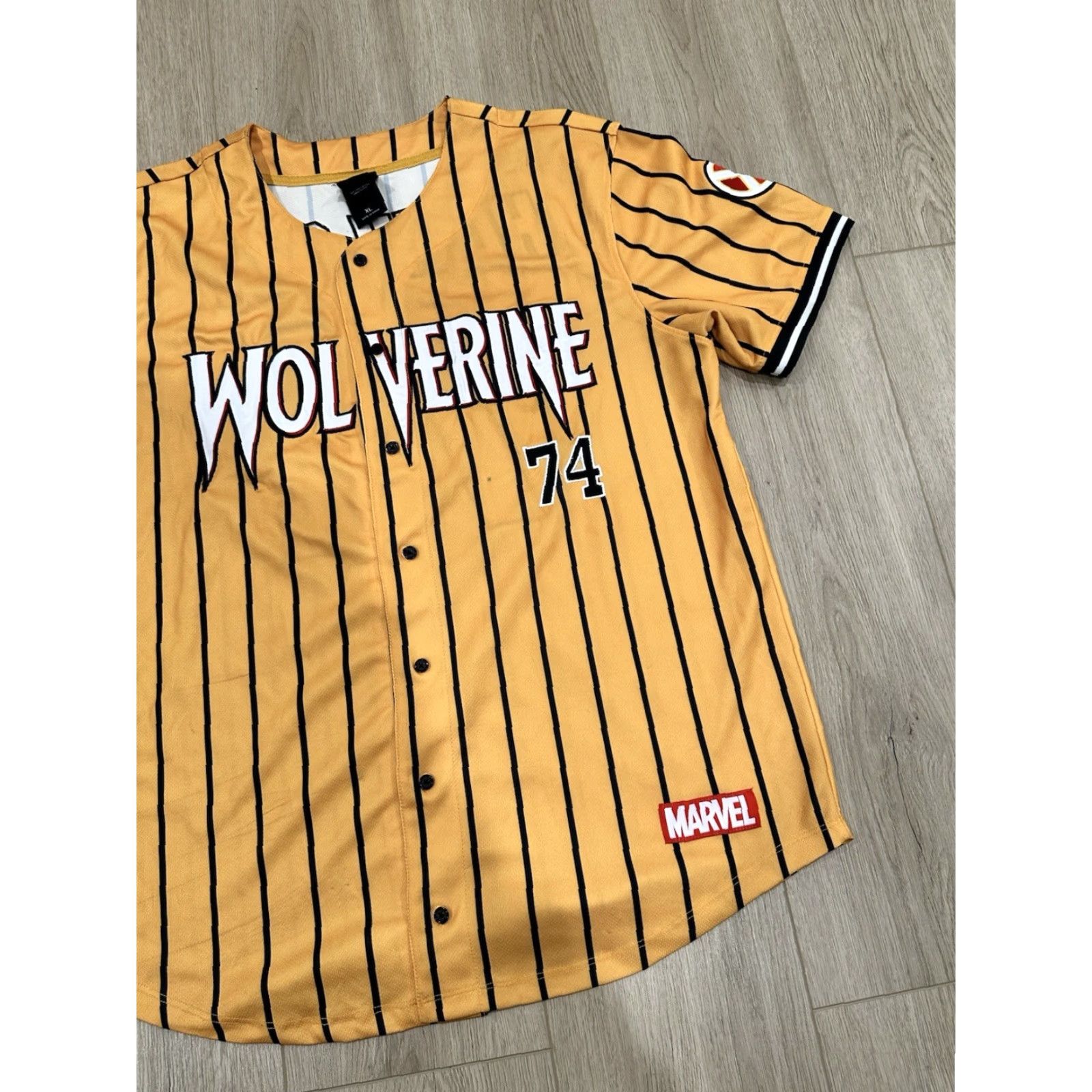 Vintage VINTAGE Marvel Wolverine 74 Howlett Button Up Gold Black Stripe Baseball Jersey Men XL Shirt Mens Gold Stripe Size US XL / EU 56 / 4 - 2 Thumbnail