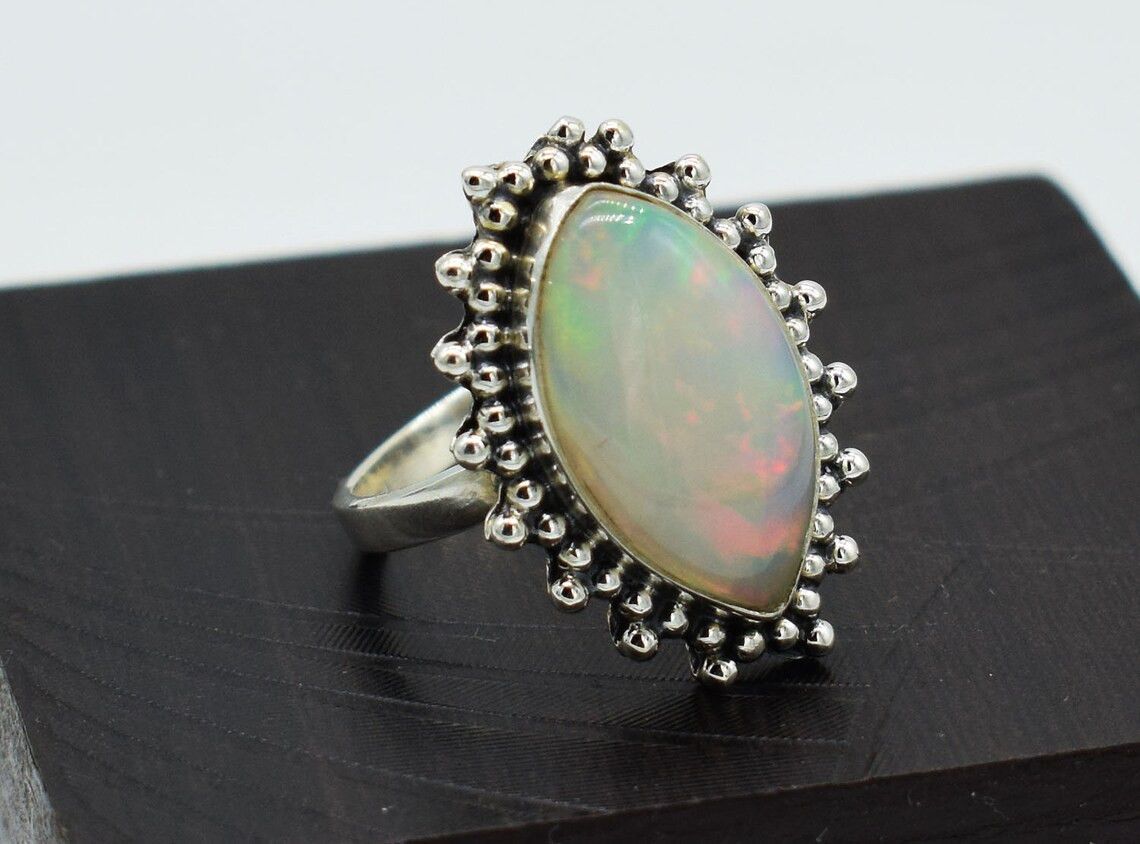 Handmade Handmade Marquise Ethiopian Opal Ring: 925 Sterling Silver Size ONE SIZE - 4 Thumbnail