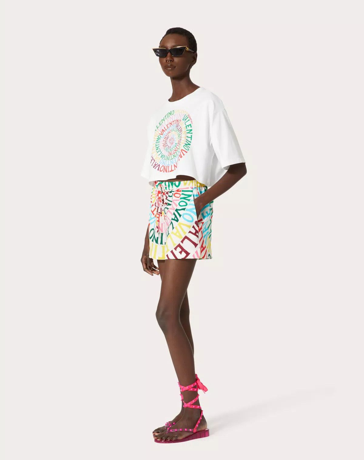 Valentino o1s1wg110625 Loop Shorts In Crepe De Chine in Multicolor Size 30" / US 8 / IT 44 - 3 Thumbnail
