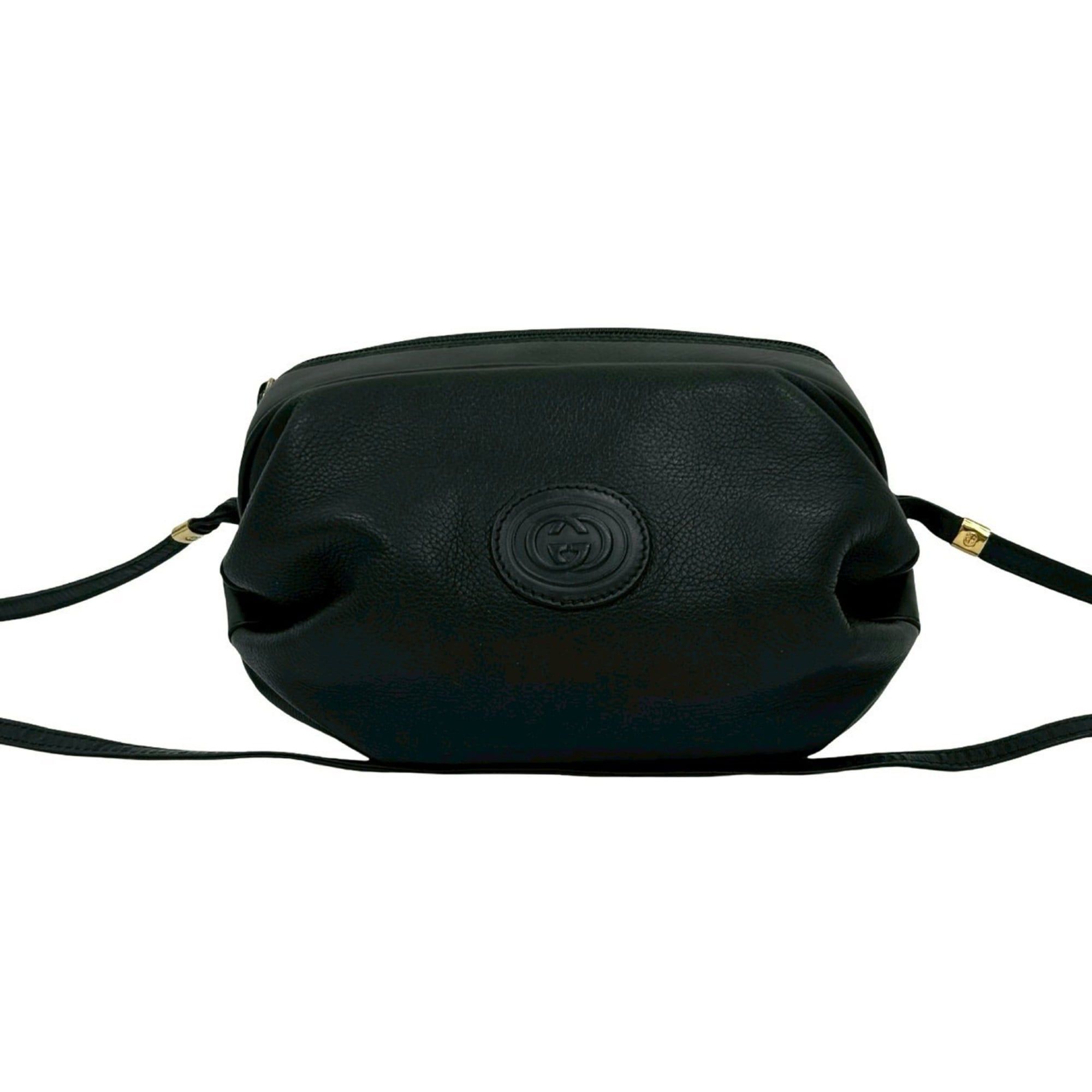 GUCCI Old Gucci GG Logo Embossed Leather Shoulder Bag Pochette Black 21871