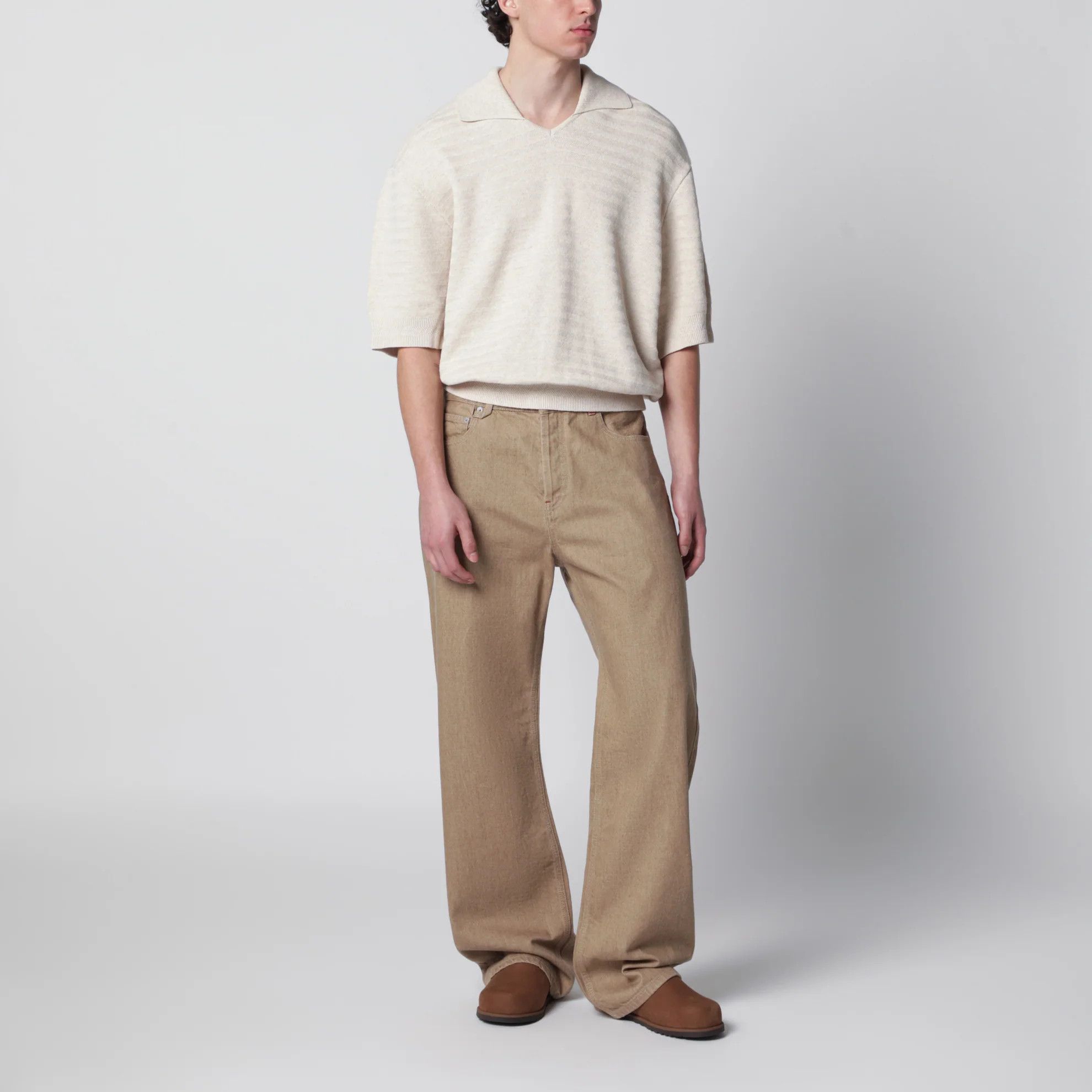 Jacquemus o1d2blof0526 Cotton Silk Polo Shirt in Beige Size US M / EU 48-50 / 2 - 2 Thumbnail