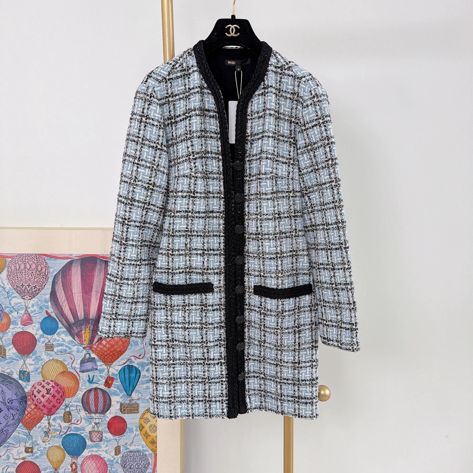 Majestic Maje Women's Blue Checkered Waist-Tie Jacket Size 36 Size XS / US 0-2 / IT 36-38 - 1 Thumbnail