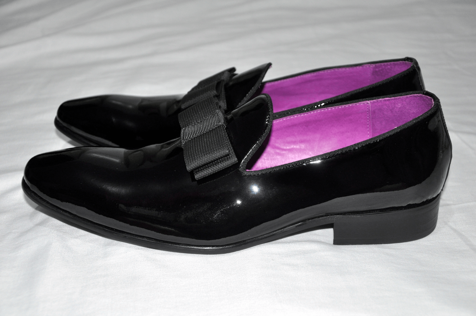 Designer VON FLOERKE BLACK PATENT LEATHER SMOKING TUXEDO SLIP-ONS Size US 11 / EU 44 - 10 Thumbnail
