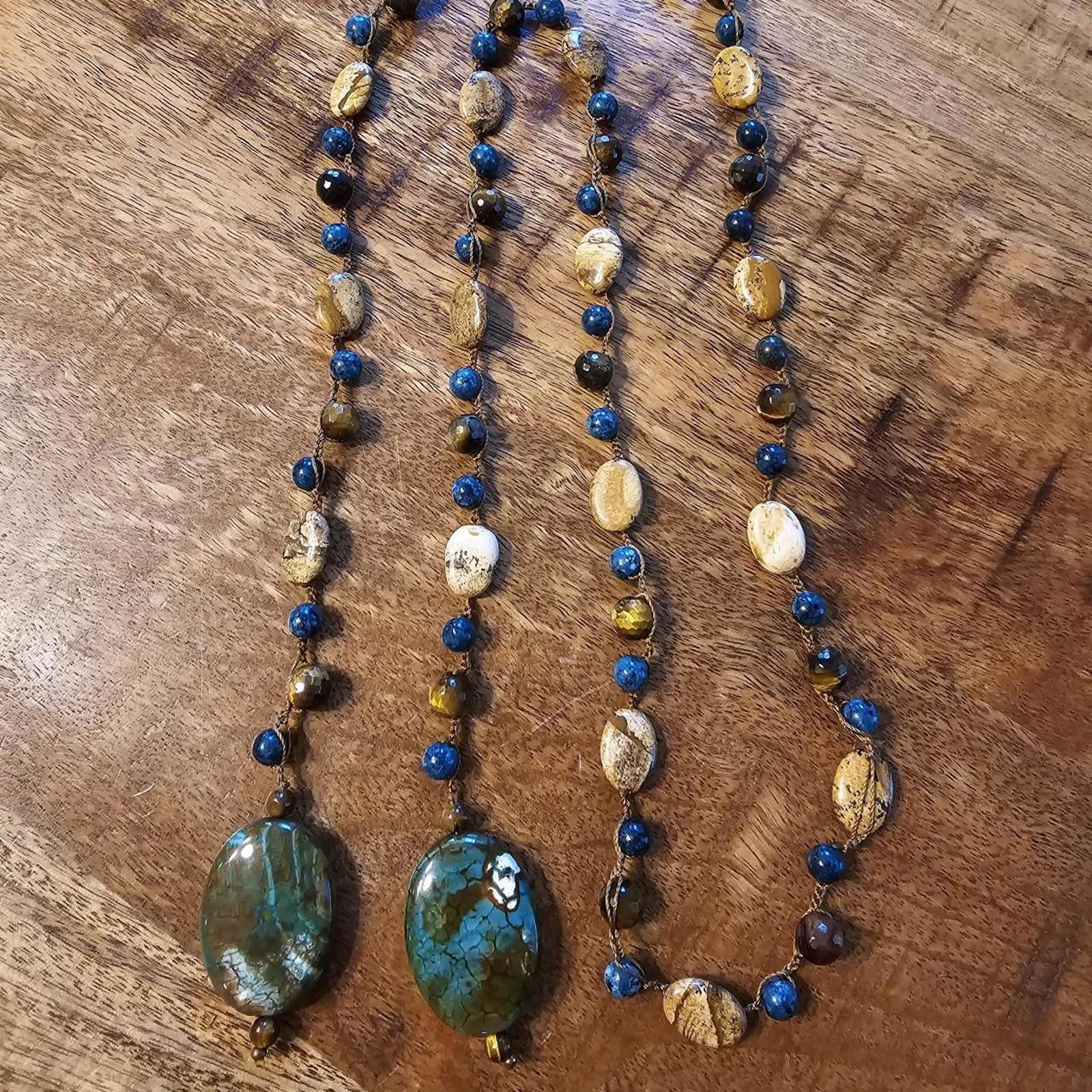 Designer Handmade Tiger's Eye Picture Jasper Lariat Style Necklace Size ONE SIZE - 7 Thumbnail