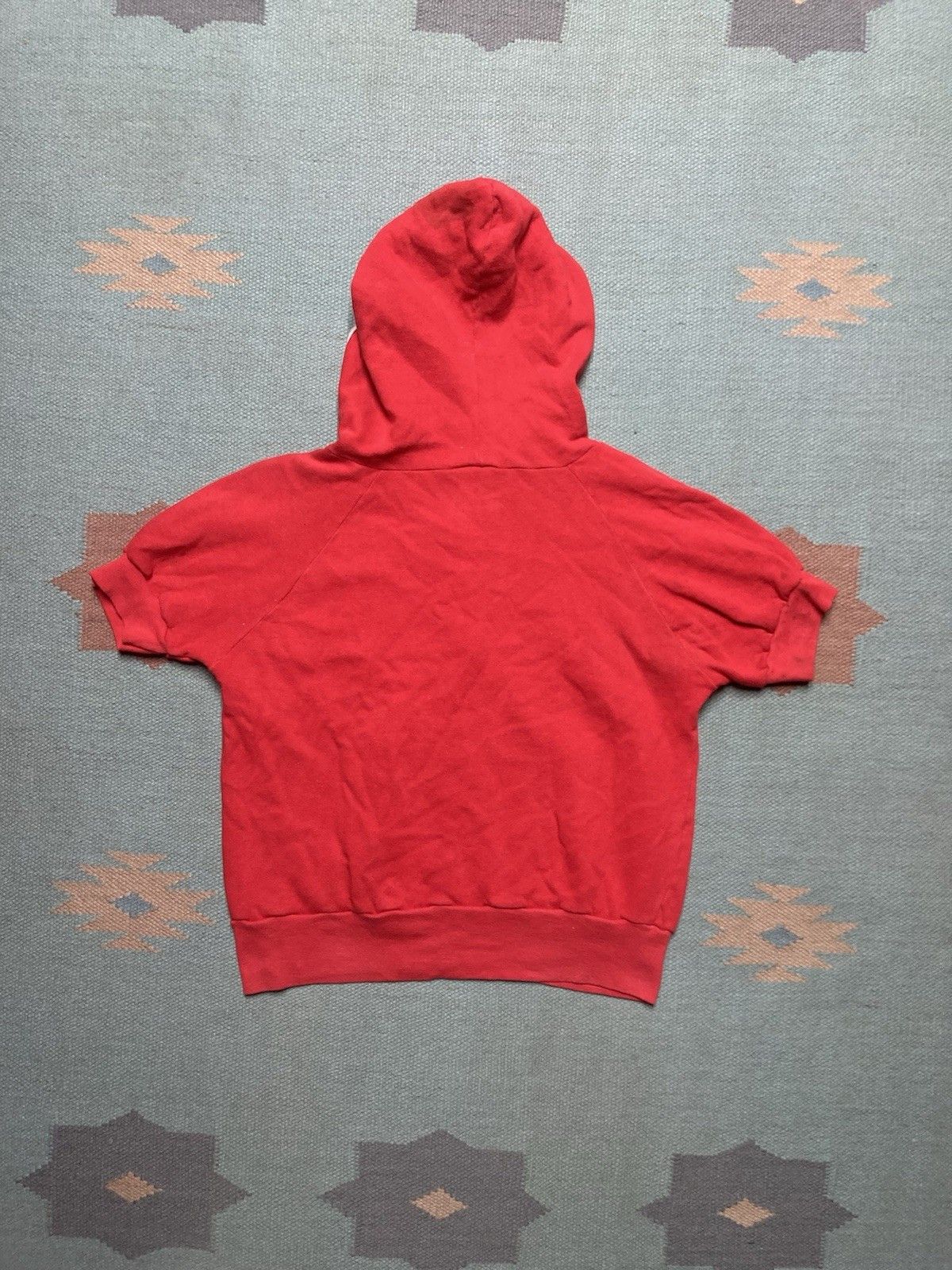 Vintage 70s short sleeve hoodie sweatshirt red boxy cropped medium Size M / US 6-8 / IT 42-44 - 8 Thumbnail