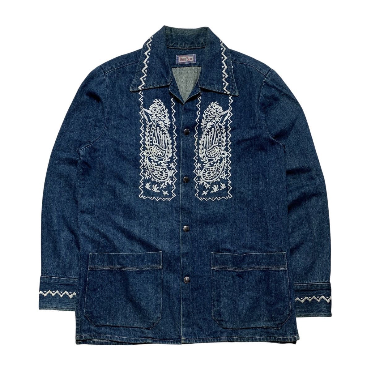 Vintage Vintage 90s Blue Blue Japan Chore Embroidery Denim Jacket Size US M / EU 48-50 / 2 - 1 Thumbnail