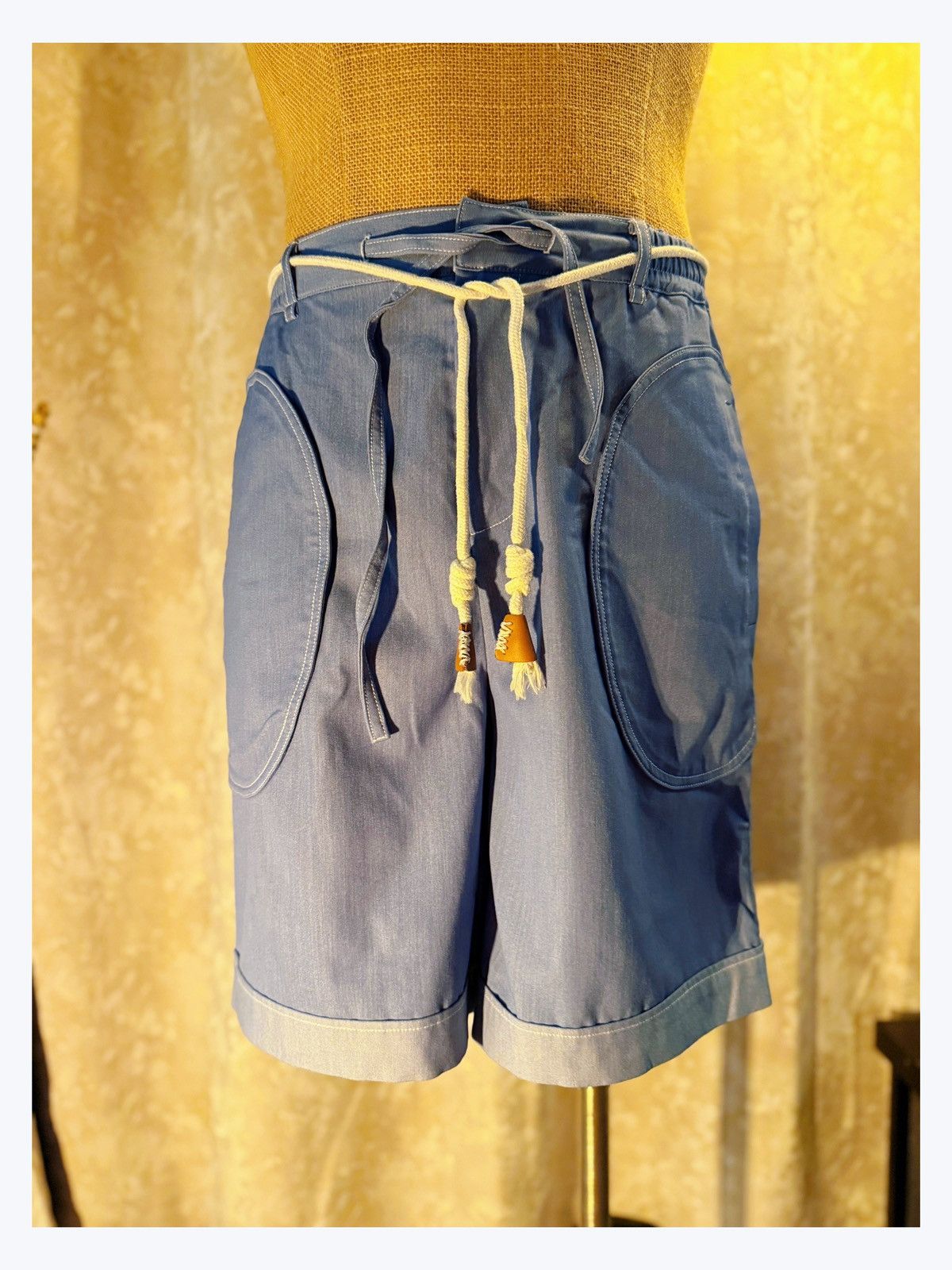 Other Retro-Inspired Blue Chambray Shorts with Nautical Rope Tie Size US 29 - 2 Thumbnail