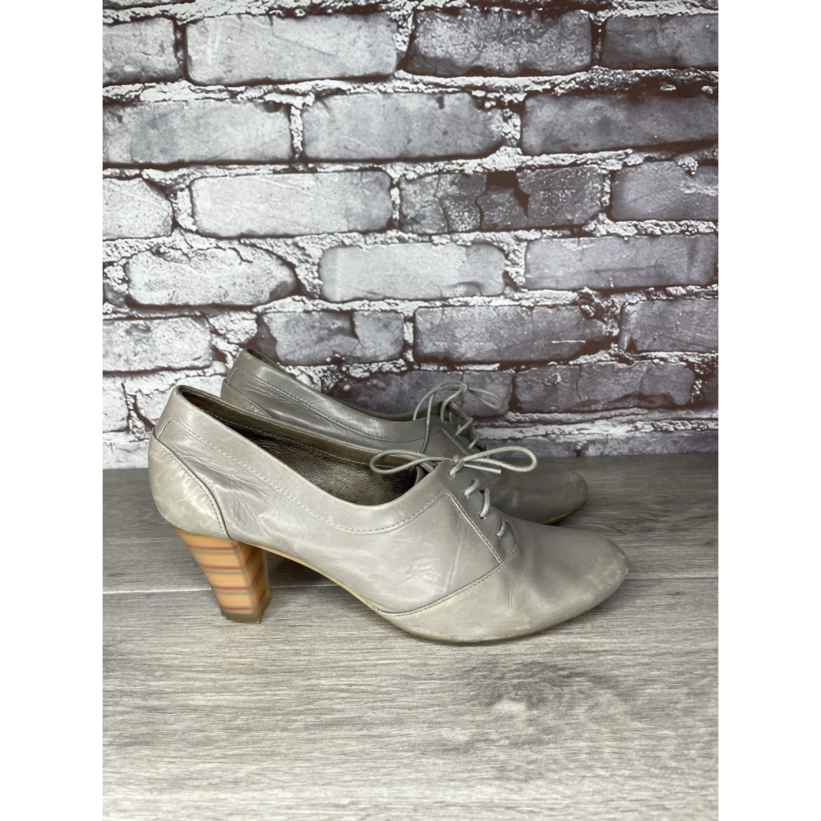 Camper Camper Gray Leather High Heel Lace Up Oxfords Shoes Women Sz Size US 7.5 / IT 37.5 - 6 Thumbnail