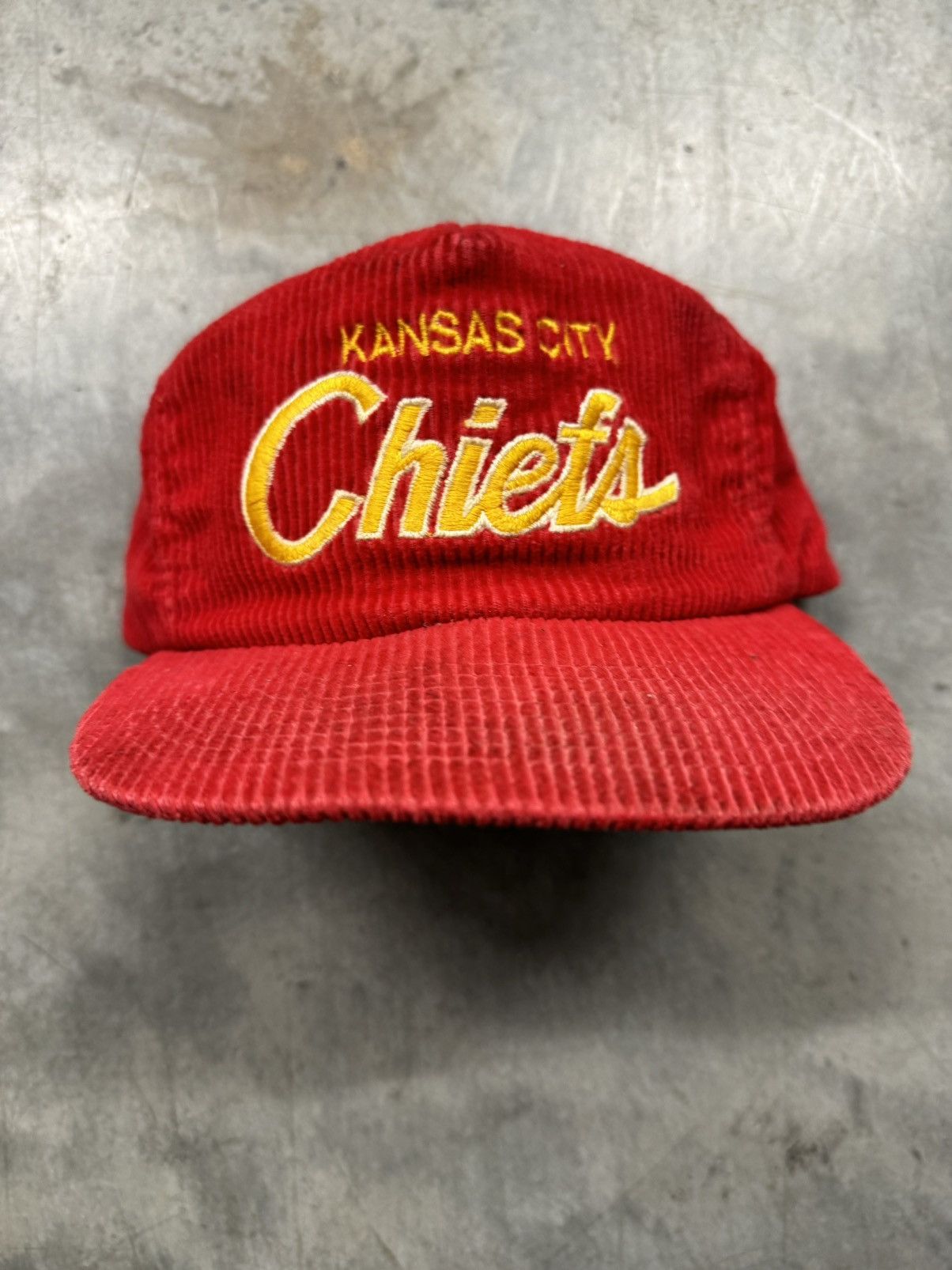 Vintage Kansas City Chiefs Hat Sports Specialties Corduroy Script Trucker Cap good