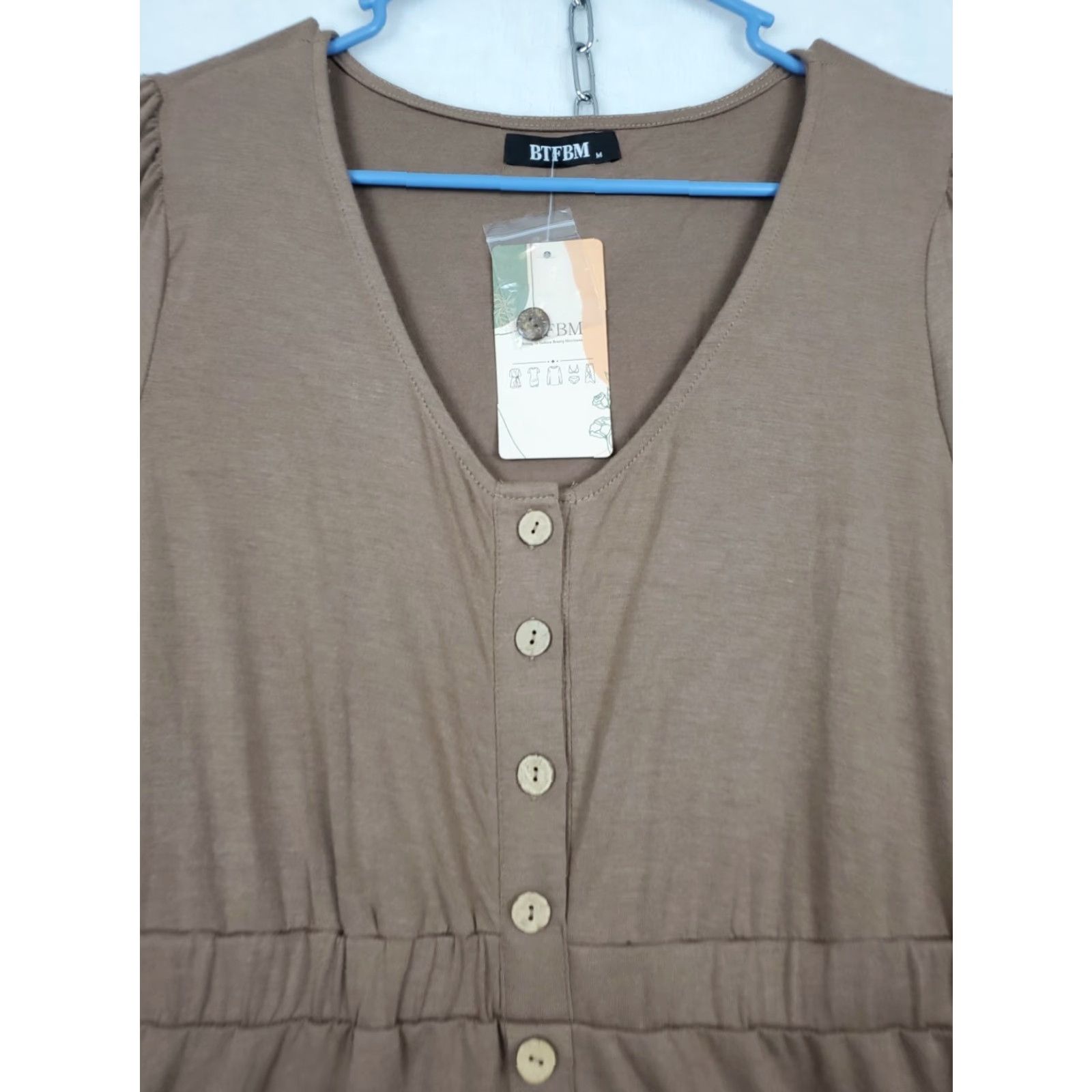 Vintage BTFBM Midi Shirt Dress Button Front Long Sleeve Ruched Waist Brown Womens Size M Size M / US 6-8 / IT 42-44 - 2 Thumbnail