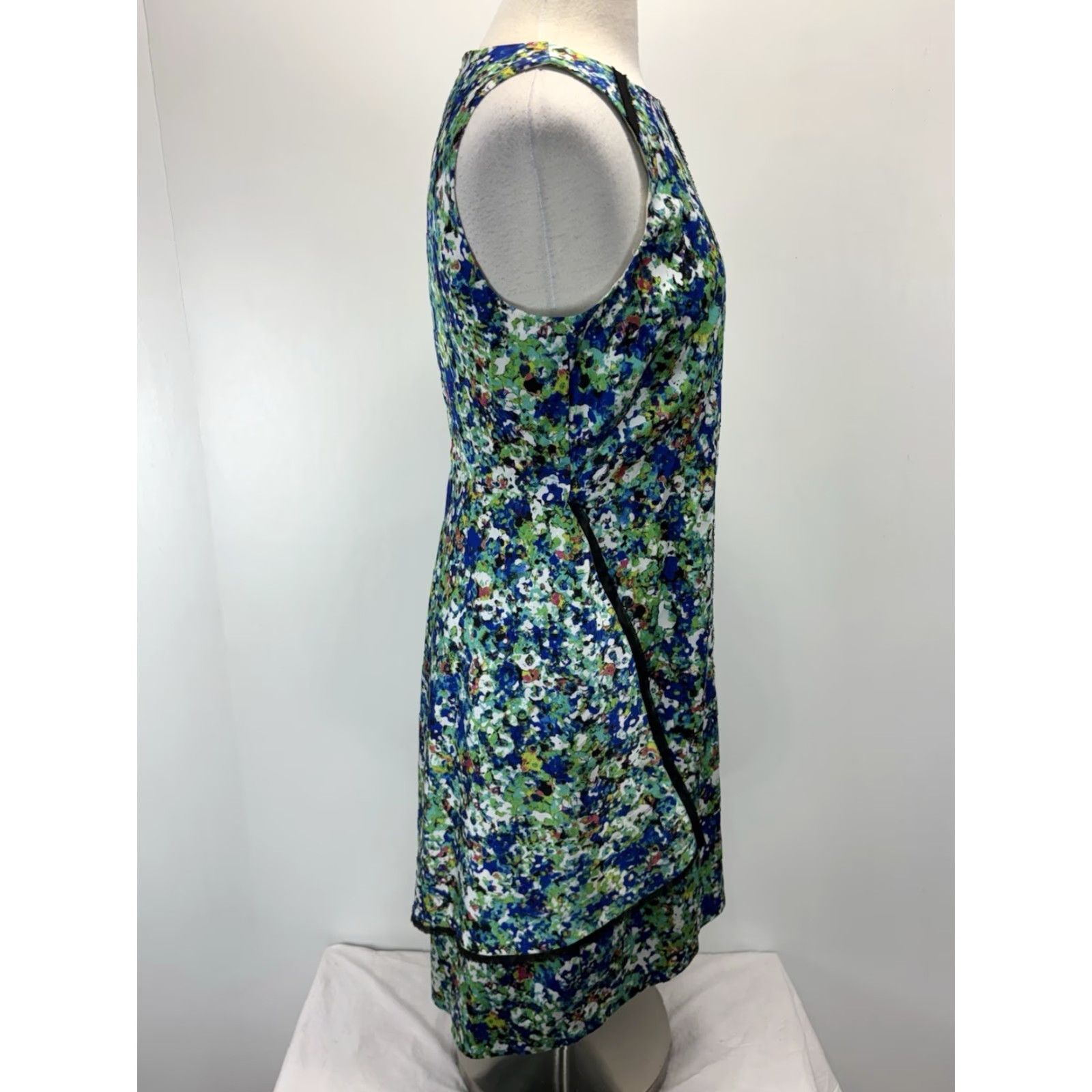 Ann Taylor Ann Taylor Dress Womens Sz 10 Floral Sleeveless Sheath Hi Low Hem Blue Green Multicolor Polyester Party/Cocktail Business Size L / US 10 / IT 46 - 4 Thumbnail