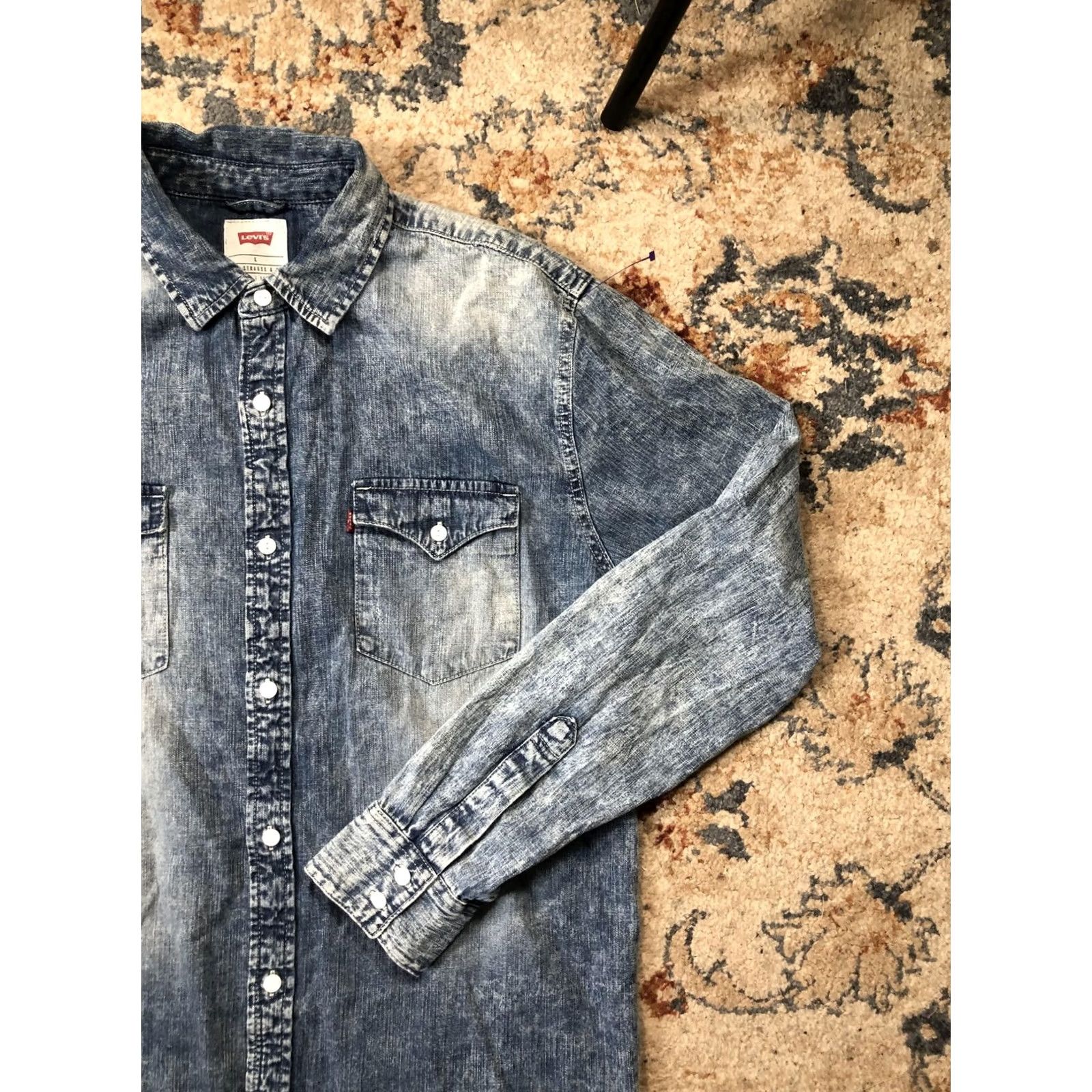 Levi's Levi's Shirt Mens Large Blue Acid Wash Denim Western Button-Down Cowboy Size US L / EU 52-54 / 3 - 4 Thumbnail