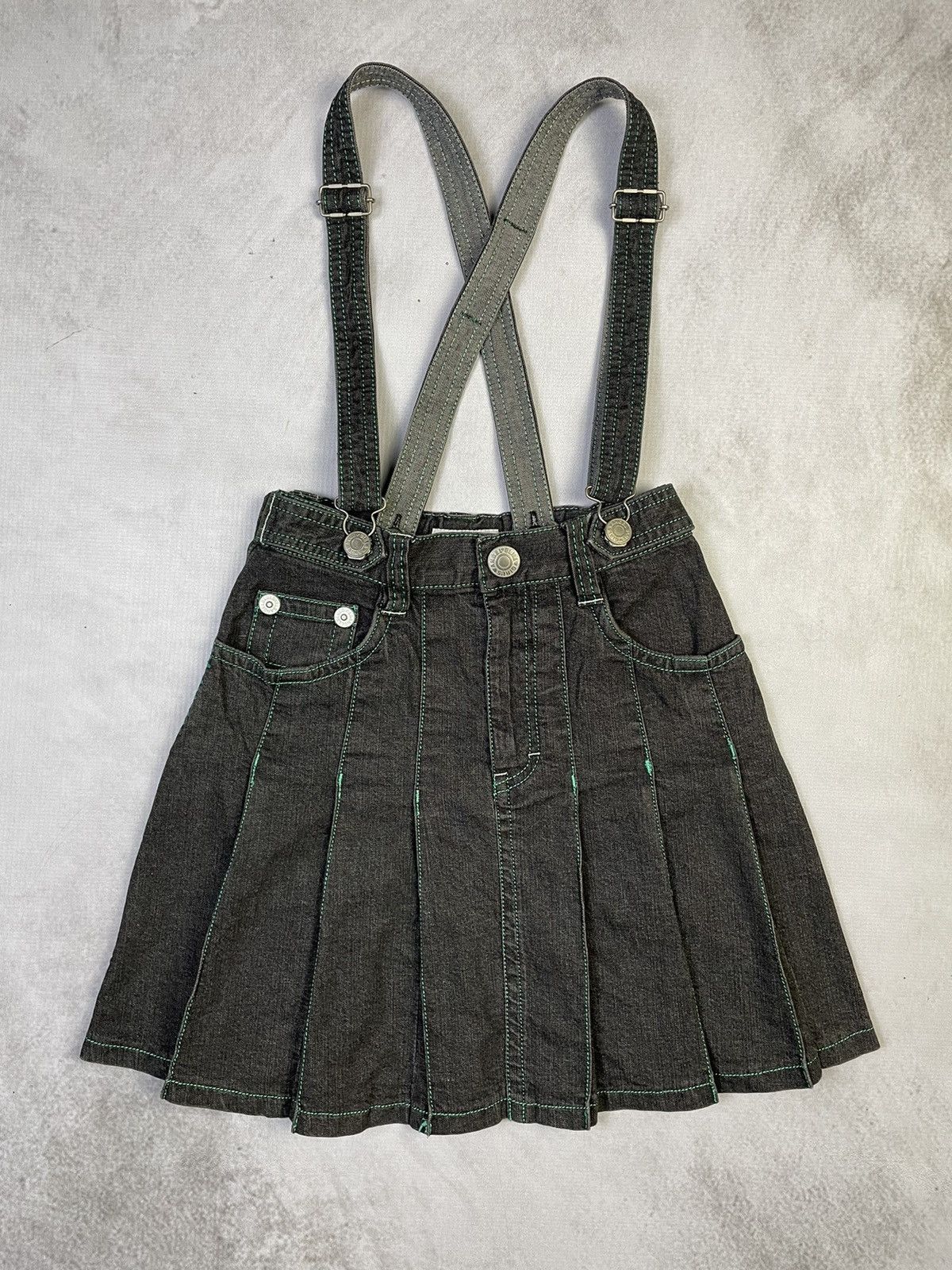 Angel Blue 2000s Angel Blue Suspender Pleated Denim Skirt Size 25" / US 0 / IT 36 - 4 Thumbnail