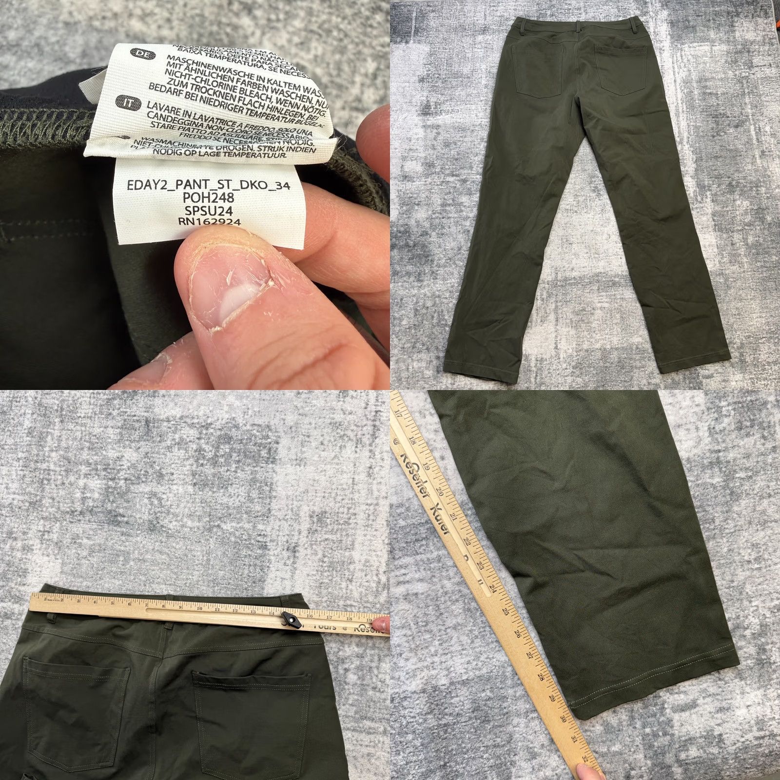 Vintage BYLT Every Day Pants 2.0 Mens 34 Green Chino Tapered Stretch 5-Pocket Casual Business Travel 30x32 Regular Mens Size US 34 / EU 50 - 8 Thumbnail