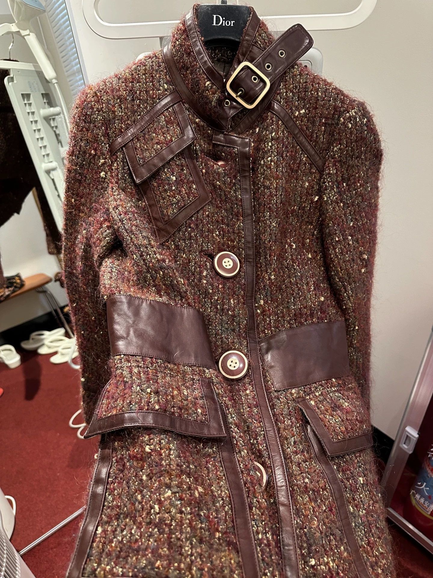 Share Spirit Homme Share Spirit Tweed & Leather Panel Overcoat Size XS / US 0-2 / IT 36-38 - 5 Thumbnail
