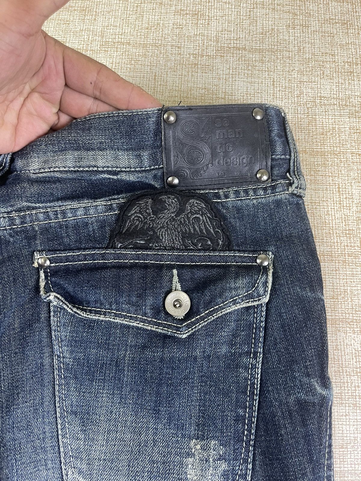 semanticdesign VINTAGE SEMANTIC DESIGN Punk Style Flared Patch Denim Pants Size US 34 / EU 50 - 14 Thumbnail