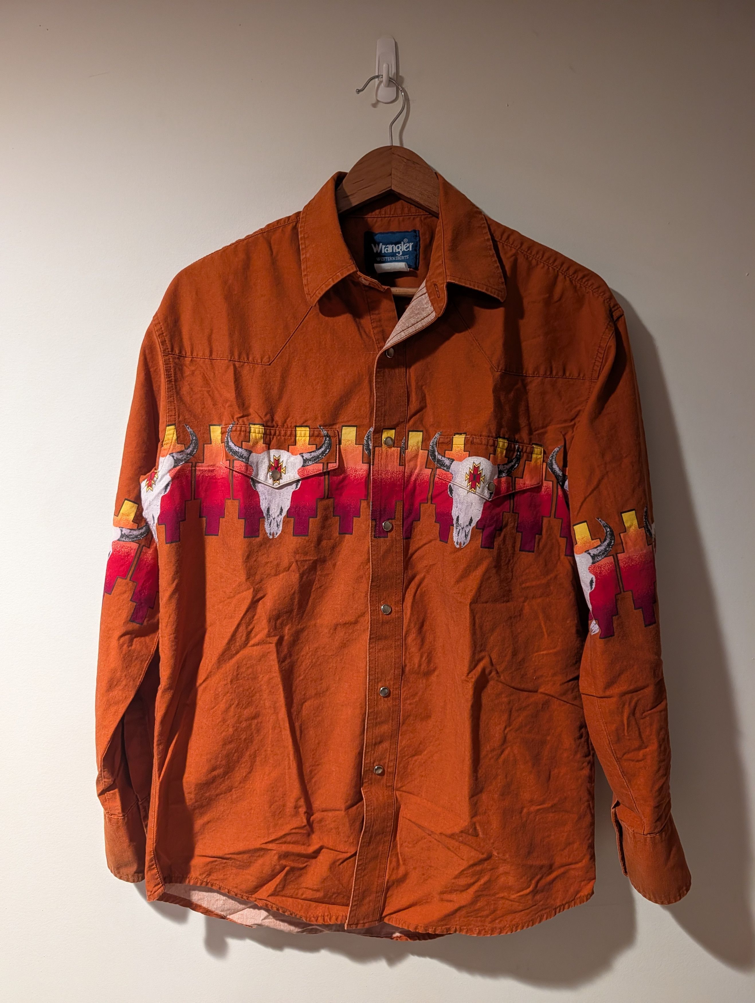 Wrangler Vintage Wrangler Western Button Up Steer Skull Aztec Shirt Size US L / EU 52-54 / 3 - 1 Thumbnail