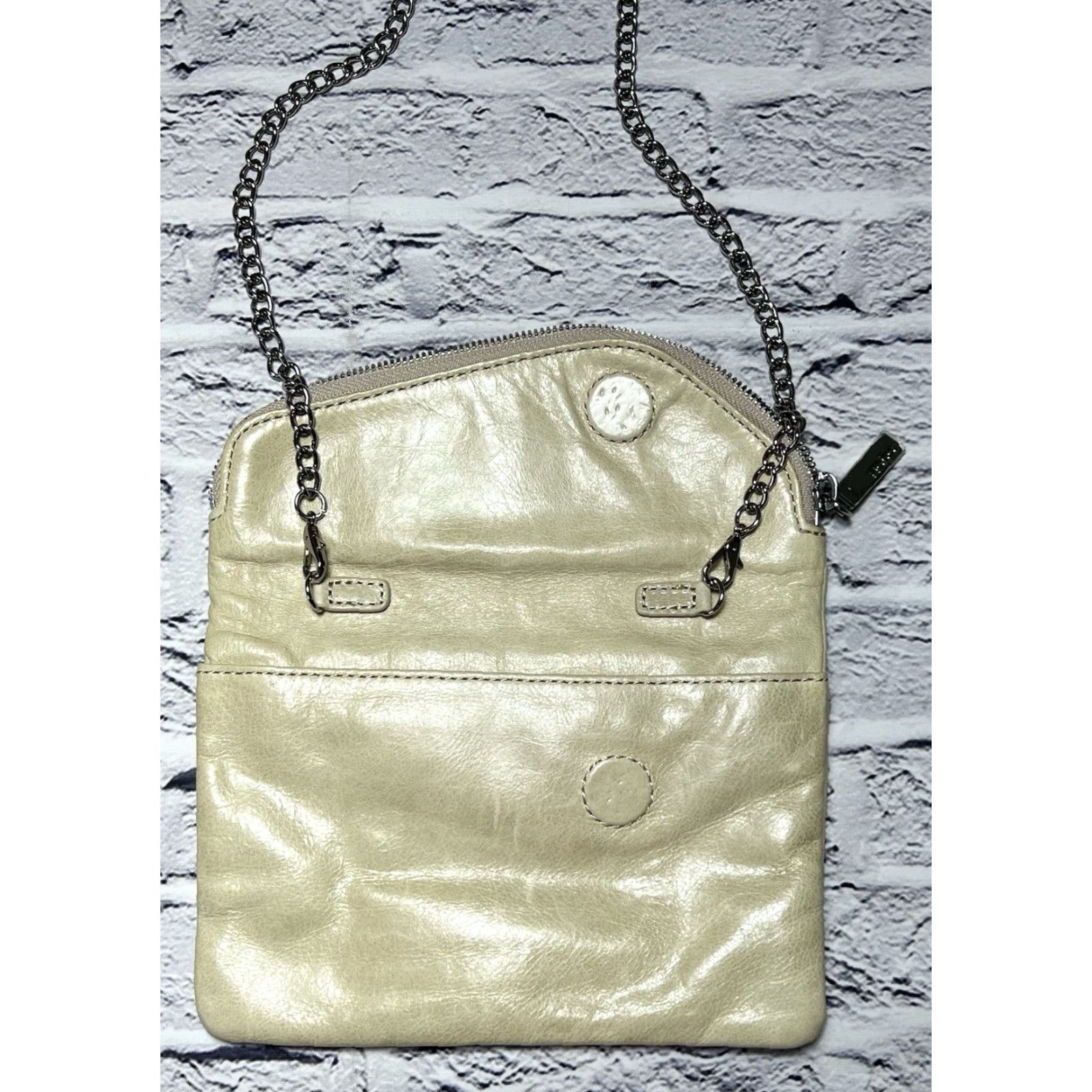Vintage Hobo Crossbody Bag Beige Leather Folded Removable Chain Strap Clutch Small Tan Exterior Pattern: Solid Vintage No | Women Size ONE SIZE - 3 Thumbnail