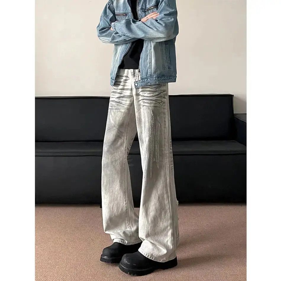 Japanese Brand Retro loose dirty dyed cat whisker jeans Size US 32 / EU 48 - 2 Thumbnail