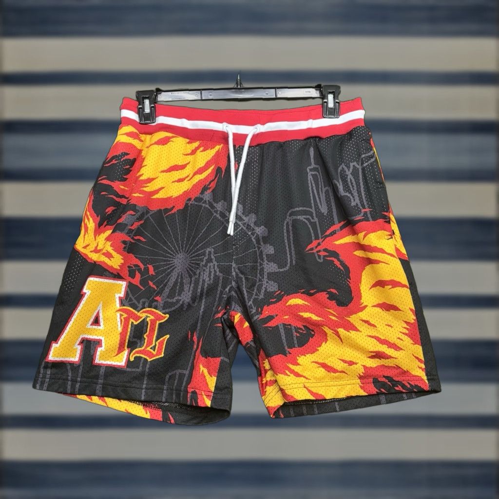 Vintage Rebel Minds Shorts Mens Large 32x6 Flames AOP Grunge y2k 2000s ATL Stretch Size US 33 - 1 Thumbnail