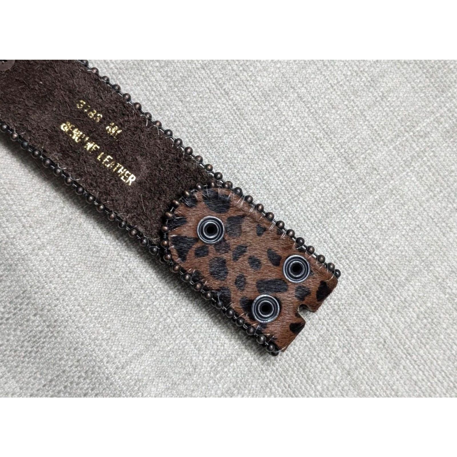 Vintage VINTAGE Y2K COW H AIR rhinestone LEOPARD leather BELT 38 brown STUDDED Western Belt, Cowboy, Rodeo, Southwestern Mens Size 38 - 7 Thumbnail
