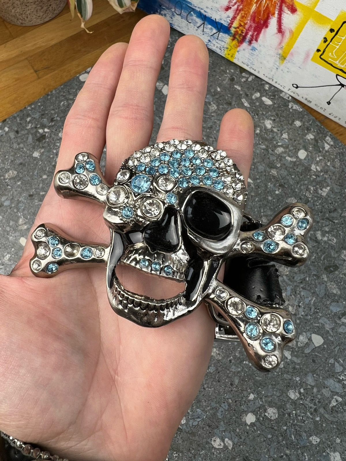 Japanese Brand × Vintage Rhinestone Skull Buckle Belt crystals Size ONE SIZE - 4 Thumbnail