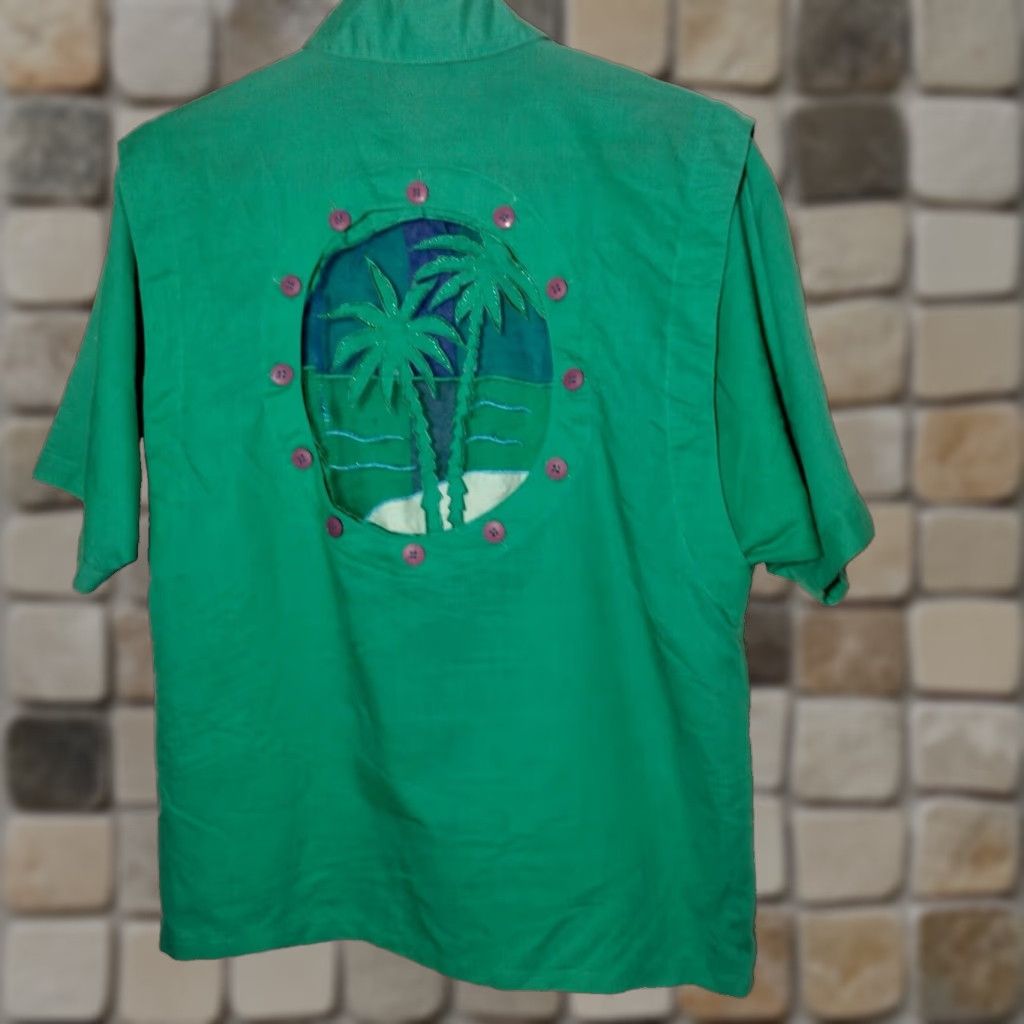 Vintage Bonnie Boerer Unlimited Blouse S Green Button Nautical Porthole Palm Tree Cruise Shirt Womens Size S / US 4 / IT 40 - 1 Thumbnail