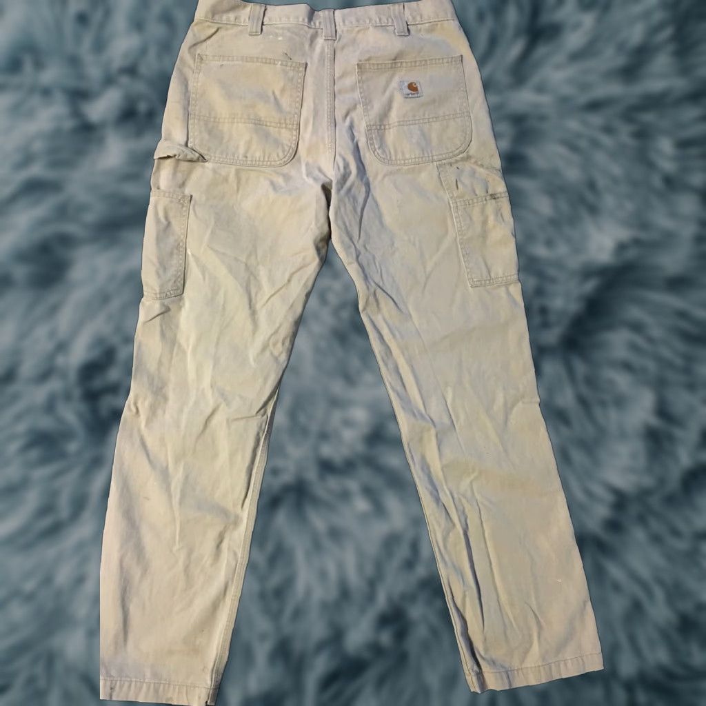 Carhartt VINTAGE Carhartt Distress Paint Splatter Pants 33/31 Beige Grunge Biker Punk Work 90s Mens Pants Size US 33 - 1 Thumbnail
