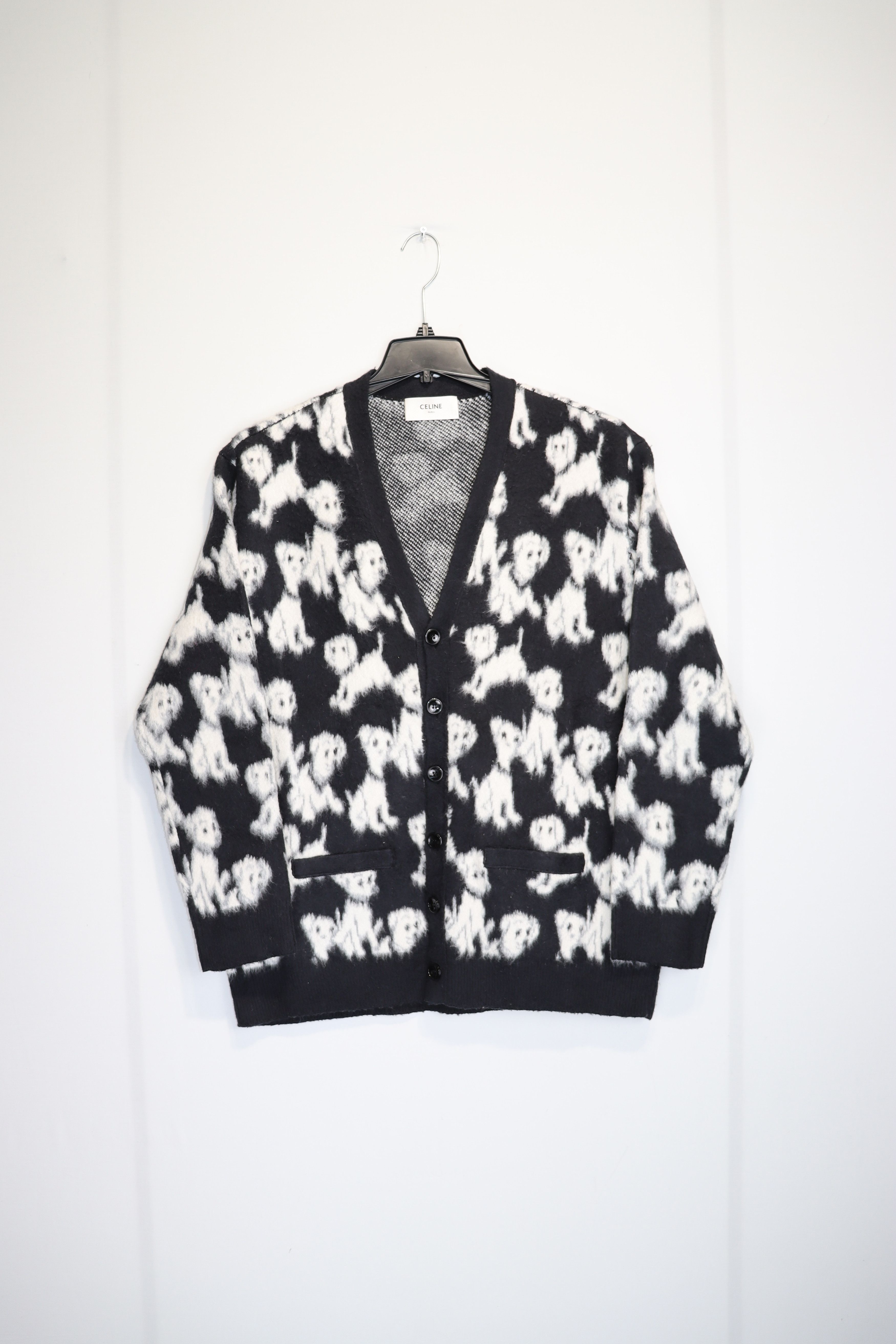 Celine o1rshd1 V Neck Puppy Cotton Blend Cardigan in White/Black Size US XXL / EU 58 / 5 - 2 Thumbnail