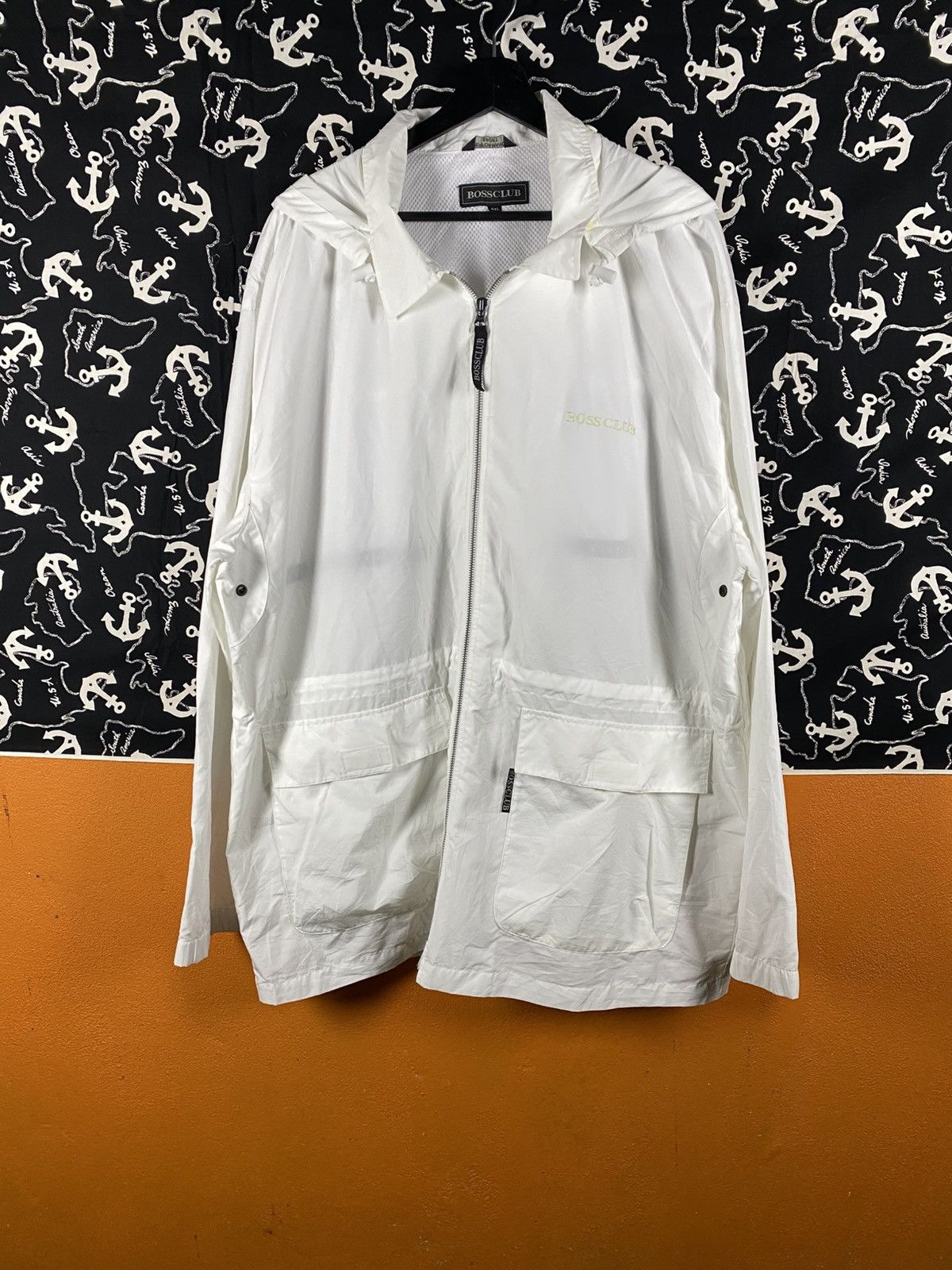 Japanese Brand Vintage BOSSCLUB Hooded Windbreaker Jacket White Lightweight Size US XXL / EU 58 / 5 - 3 Thumbnail