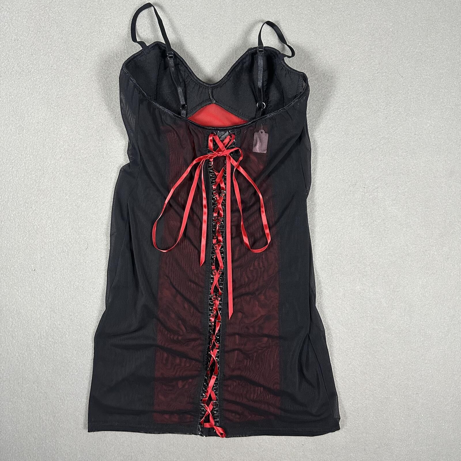 Colette Women’s Lingerie Slip Red Black Lace Up Goth Vintage Size M / US 6-8 / IT 42-44 - 2 Thumbnail