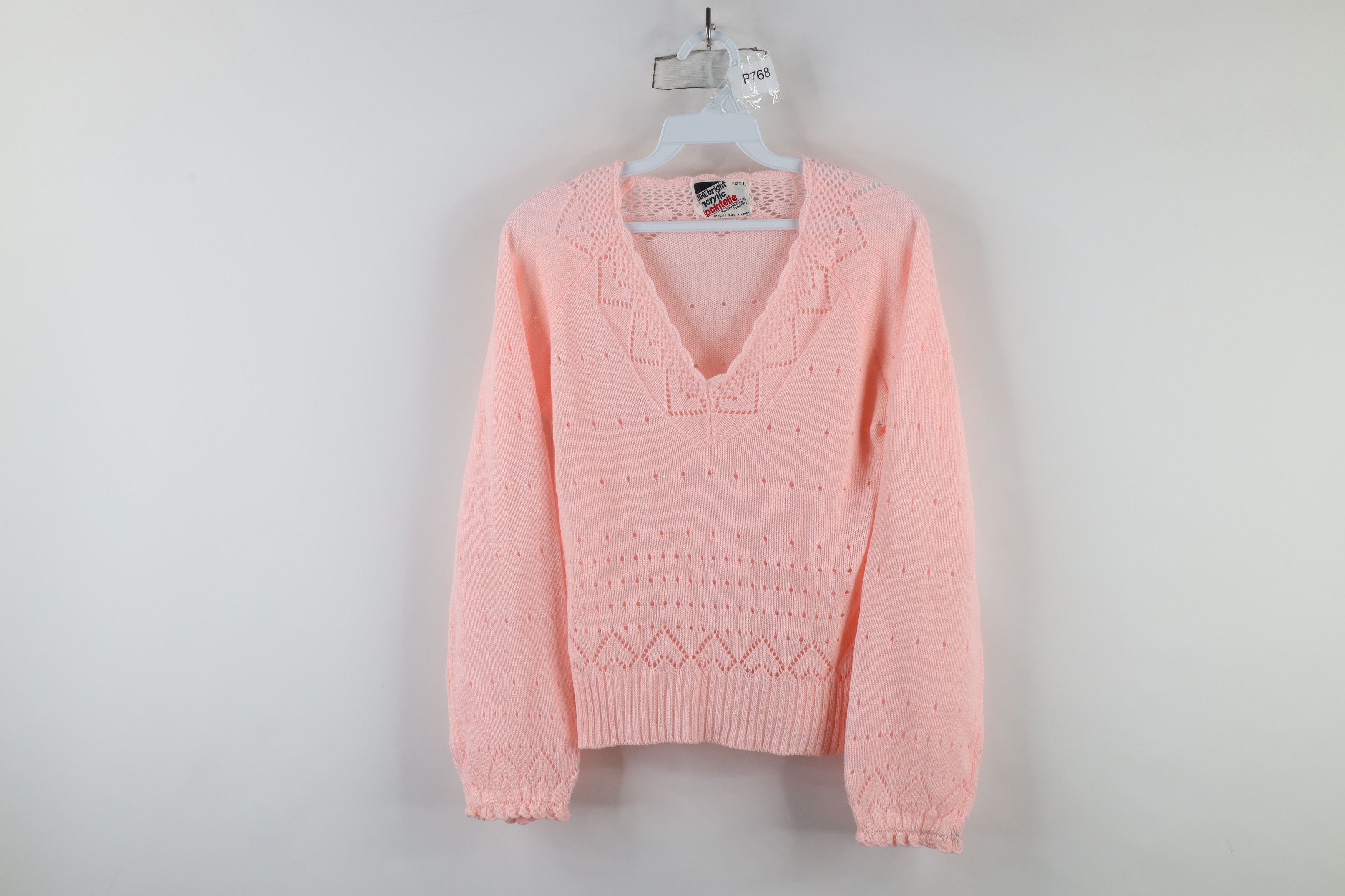 Vintage Vintage 70s Streetwear Flared Sleeve Knit Sweater Pink Size L / US 10 / IT 46 - 1 Thumbnail