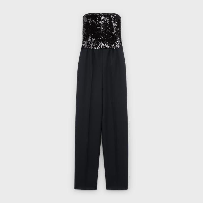 Celine o1w1db11124 Embroidered Bustier Jumpsuit in Black Size 26" / US 2 / IT 38 - 1 Thumbnail