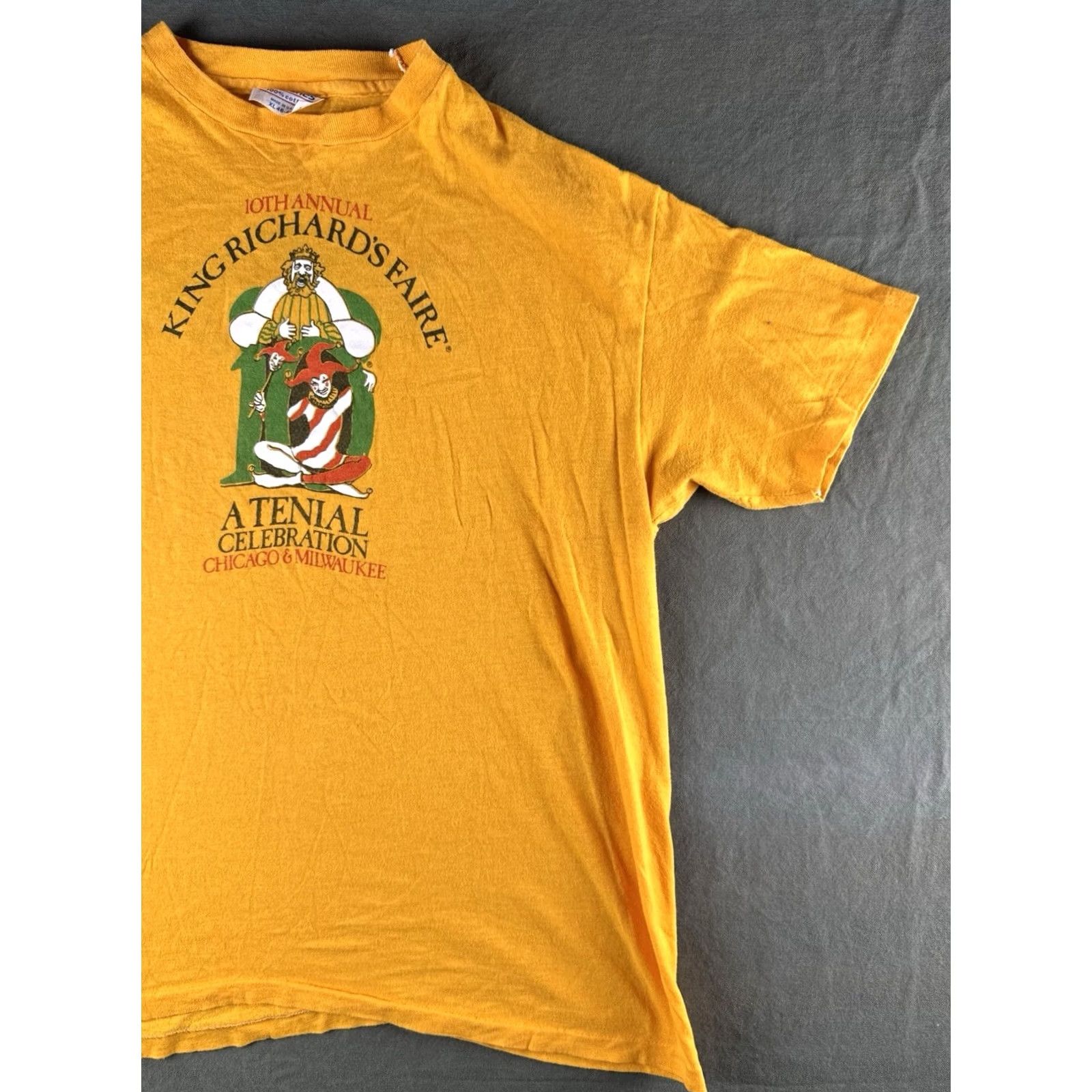 Hanes VINTAGE Hanes King Richard’s Faire Tee USA XL T-Shirt Men 80s Mustard Yellow 100% Cotton Short Sleeve Crew Neck Century Edition 10th Annual Size US XL / EU 56 / 4 - 4 Thumbnail