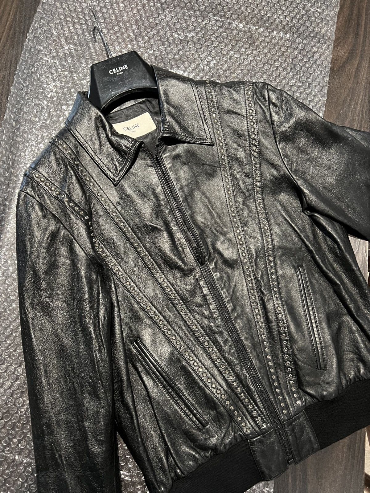 Celine × Hedi Slimane Celine by Hedi Slimane 19SS Rhinestones Leather Jacket Size US L / EU 52-54 / 3 - 4 Thumbnail