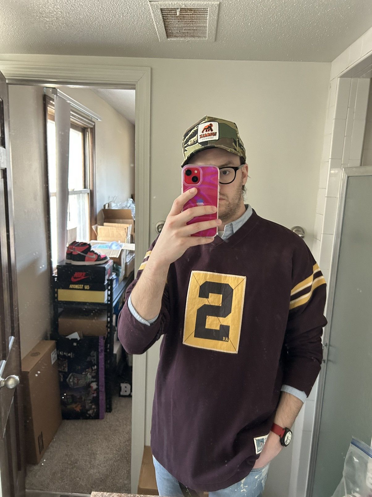 Russell Athletic SLUBBY MiDDLEWEiGHT RUGBY TOP DEEP MAROON OLD GOLD U of M Size US L / EU 52-54 / 3 - 17 Thumbnail