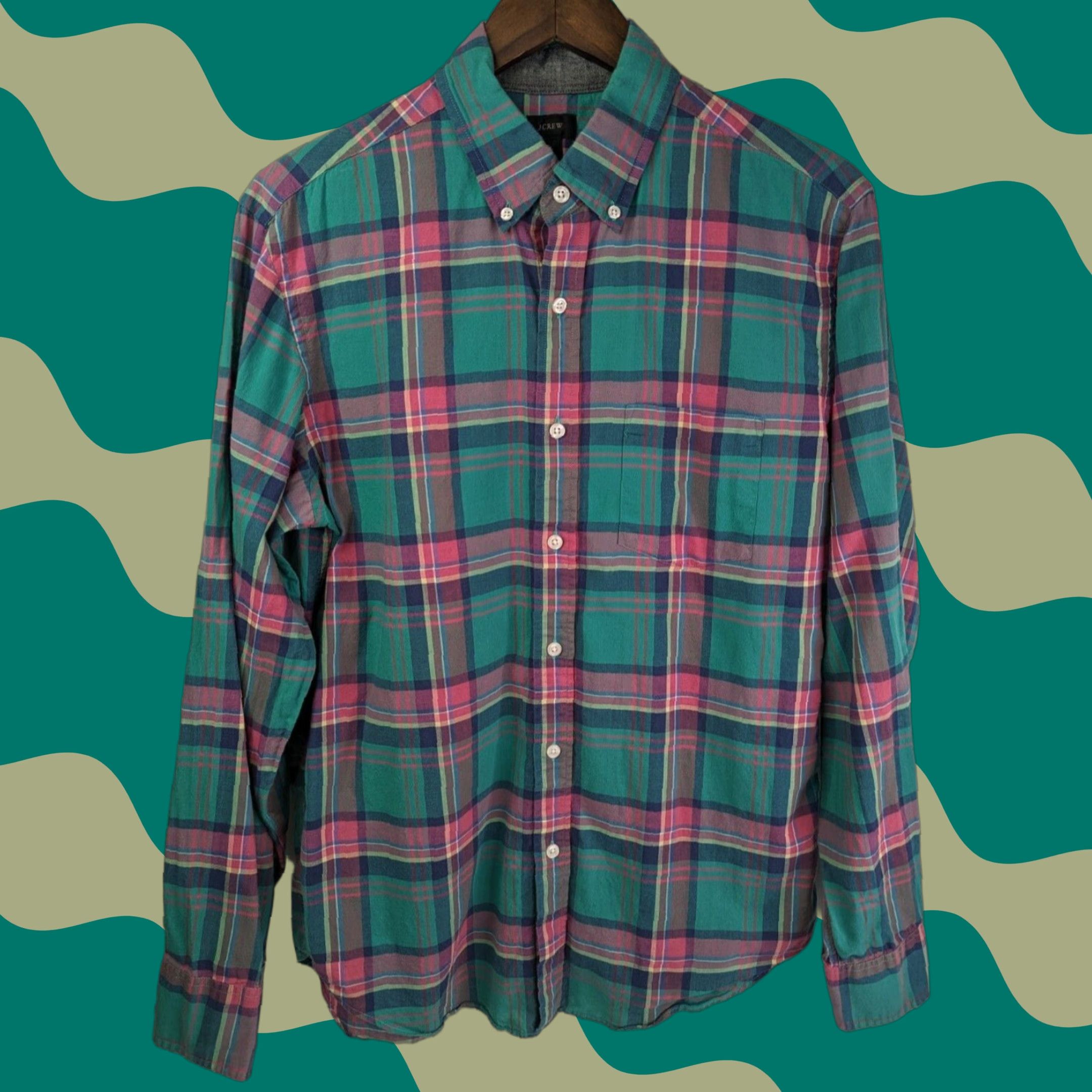 J.Crew VINTAGE J.CREW Shirt Men’s Long Sleeve Plaid Button-Down Teal Pink 90s Size US M / EU 48-50 / 2 - 1 Thumbnail