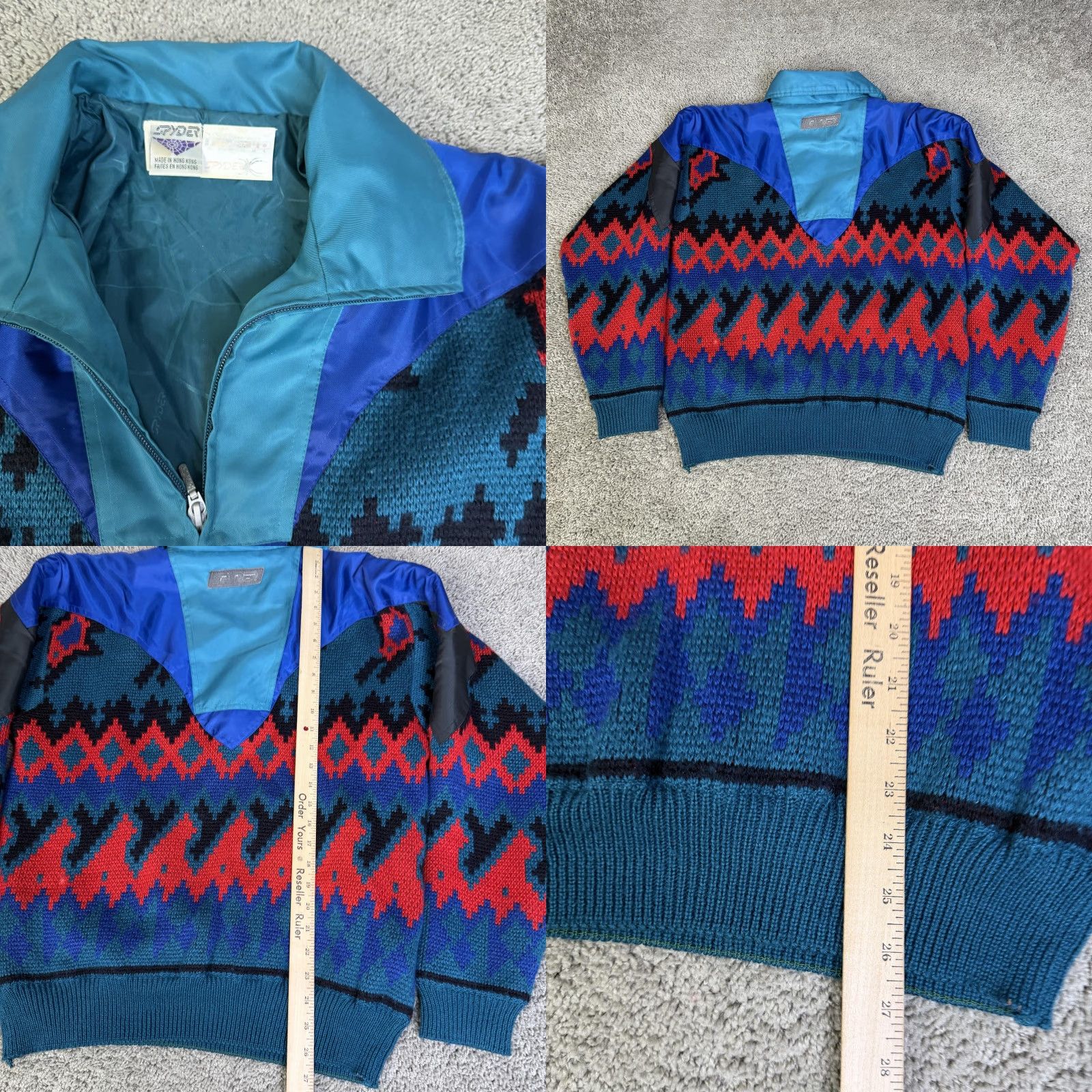 Spyder VINTAGE Spyder Ski Sweater Mens M Wind Stopper Geometric 1/4 Zip Wool Knit Jacket/Coat Mid-Length Casual Mens Size US M / EU 48-50 / 2 - 8 Thumbnail
