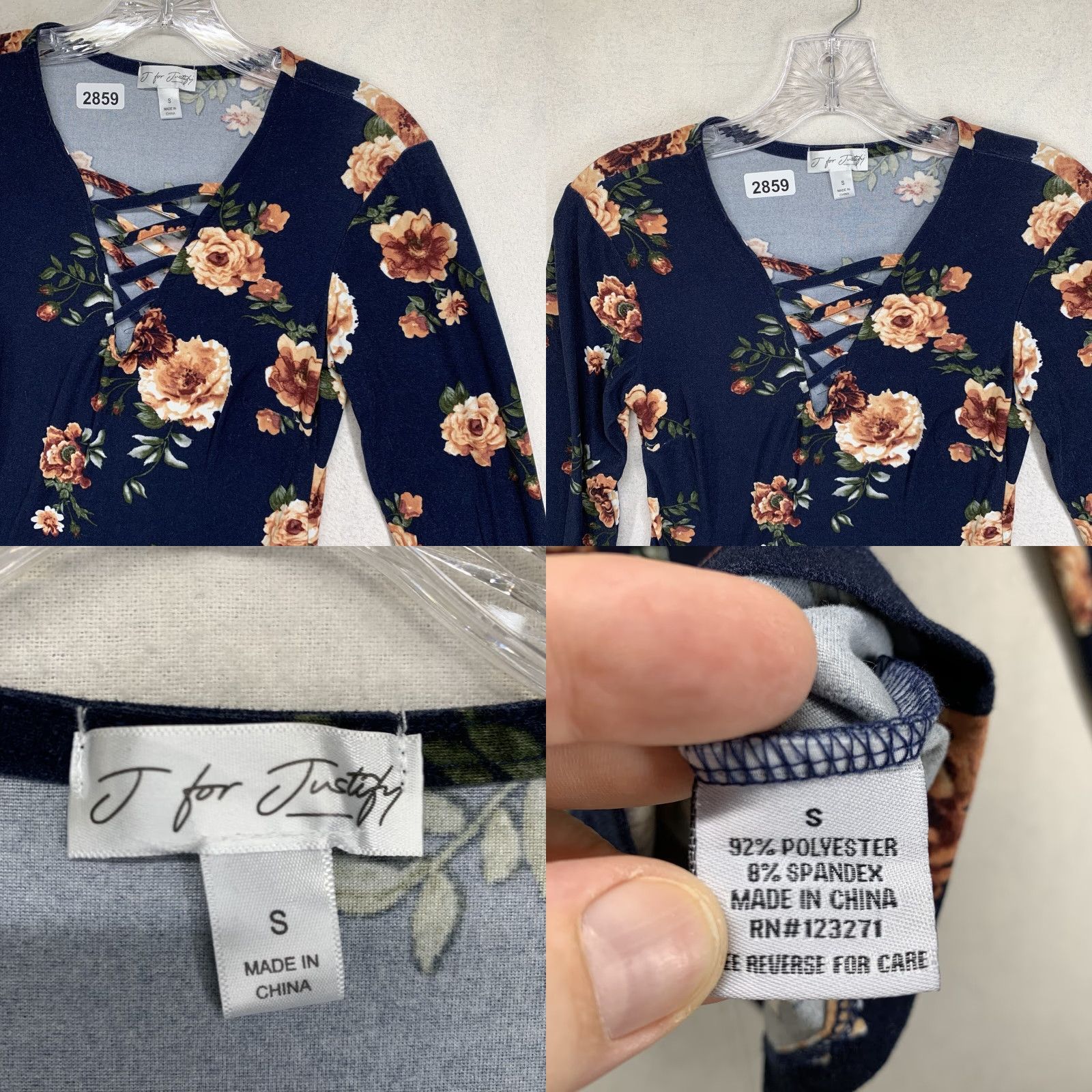 Vintage J for Justify Women Top Long Sleeve Floral Blue V-Neck Pullover XS S Size S / US 4 / IT 40 - 8 Thumbnail
